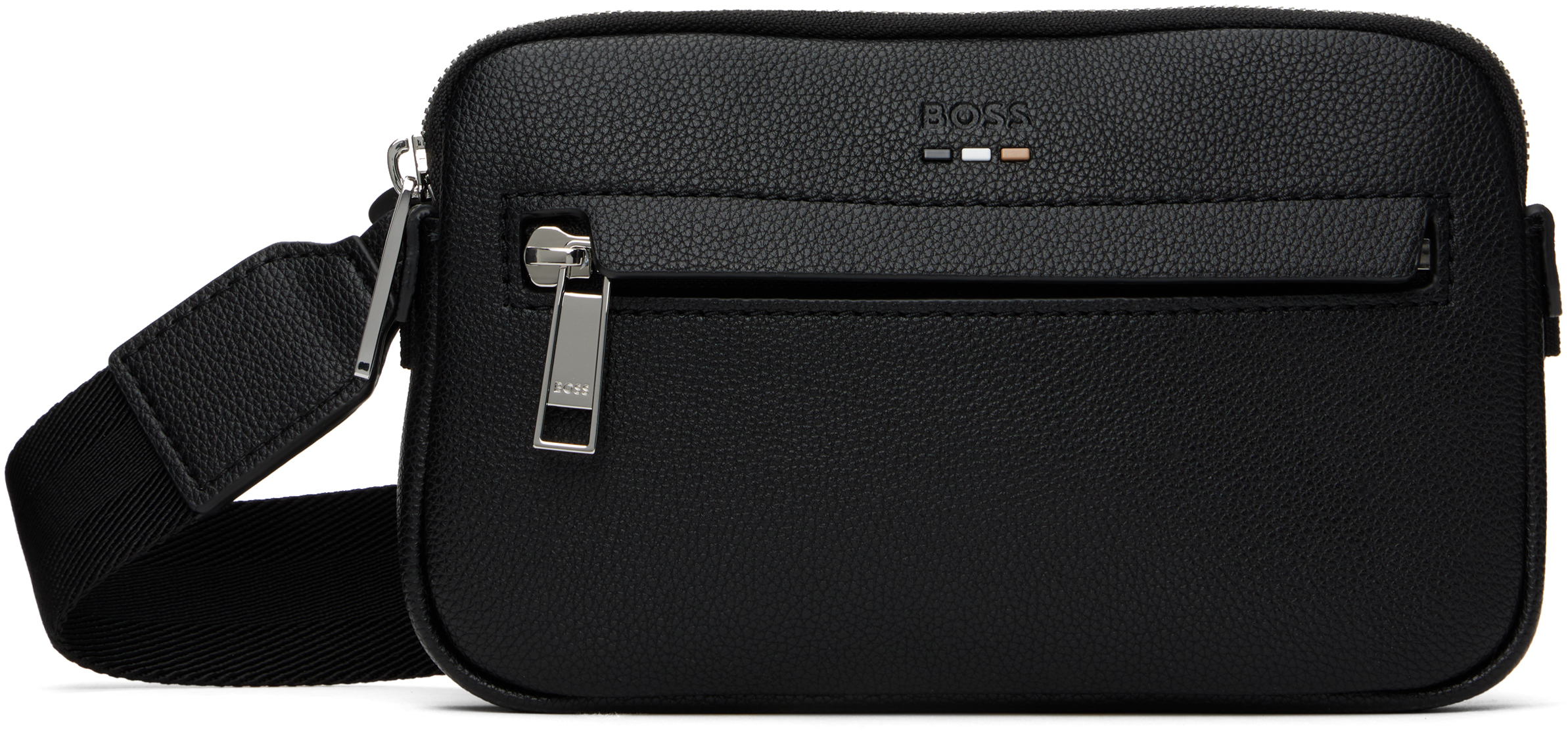 BOSS: ブラック ペブルグレイン フェイクレザー バッグ | SSENSE