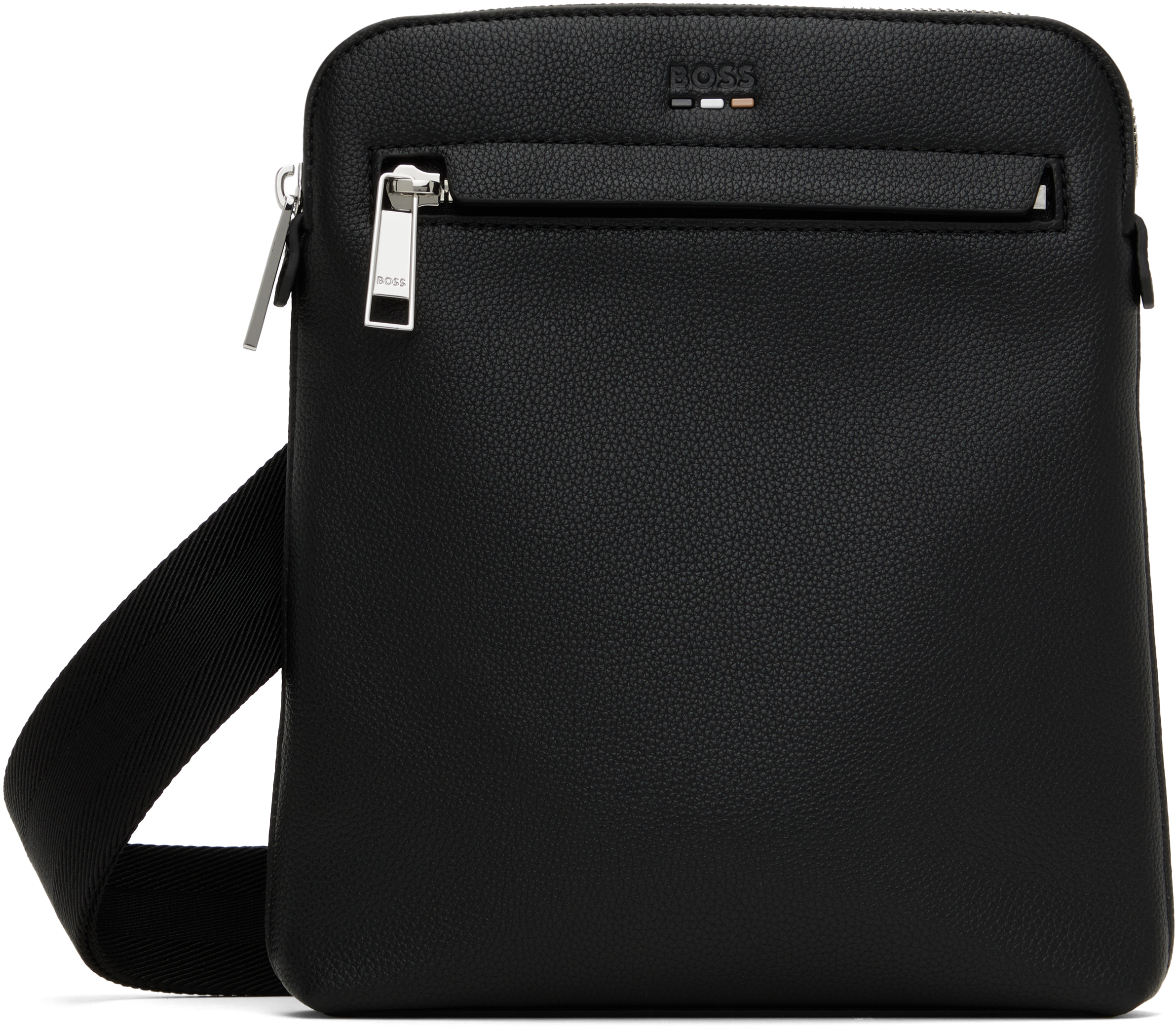 BOSS: ブラック ペブルグレイン フェイクレザー バッグ | SSENSE