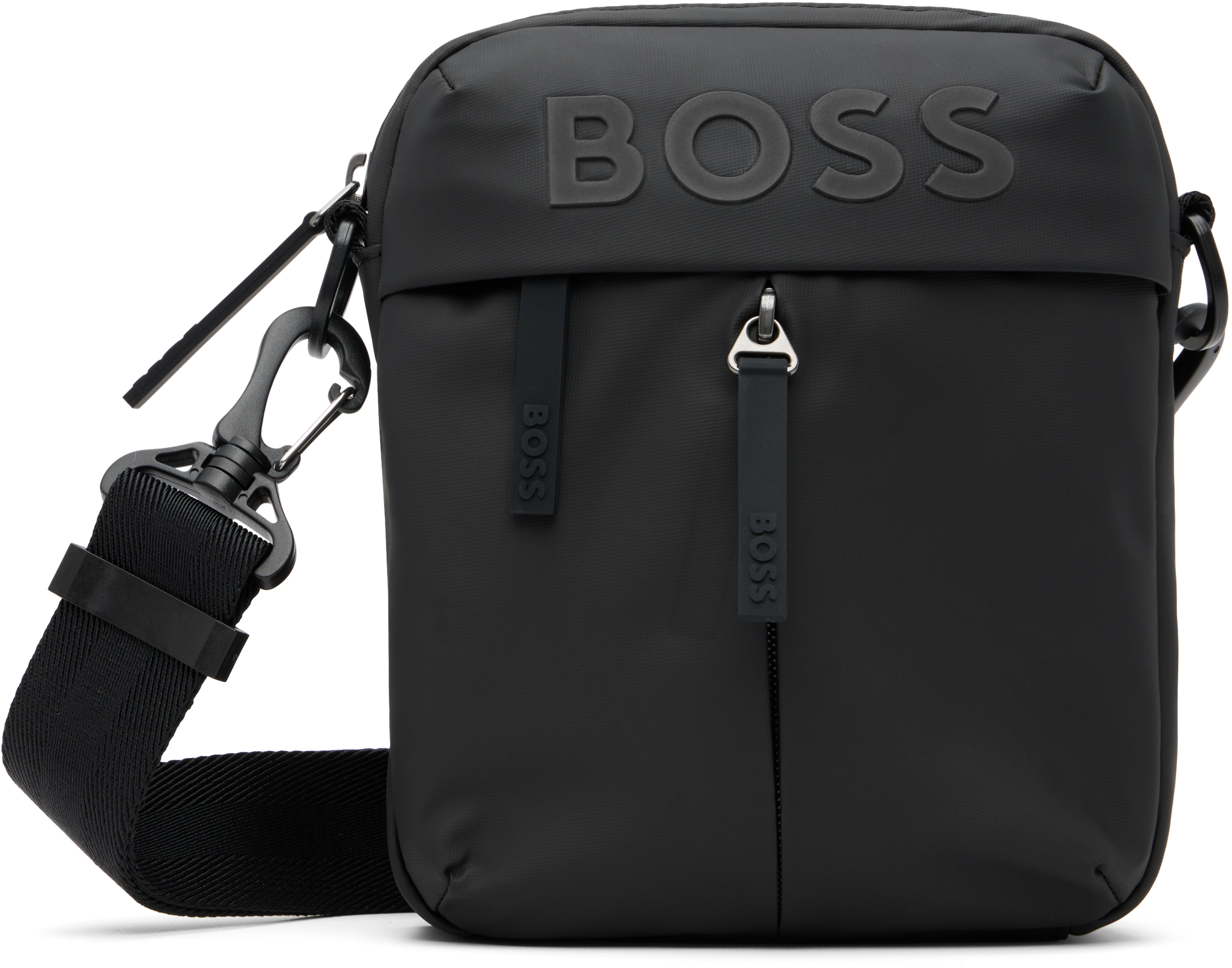 【関税込み】BOSS ブラック フェイクレザー リポーターバッグ BOSS: ブラック フェイクレザー リポーターバッグ | SSENSE 日本