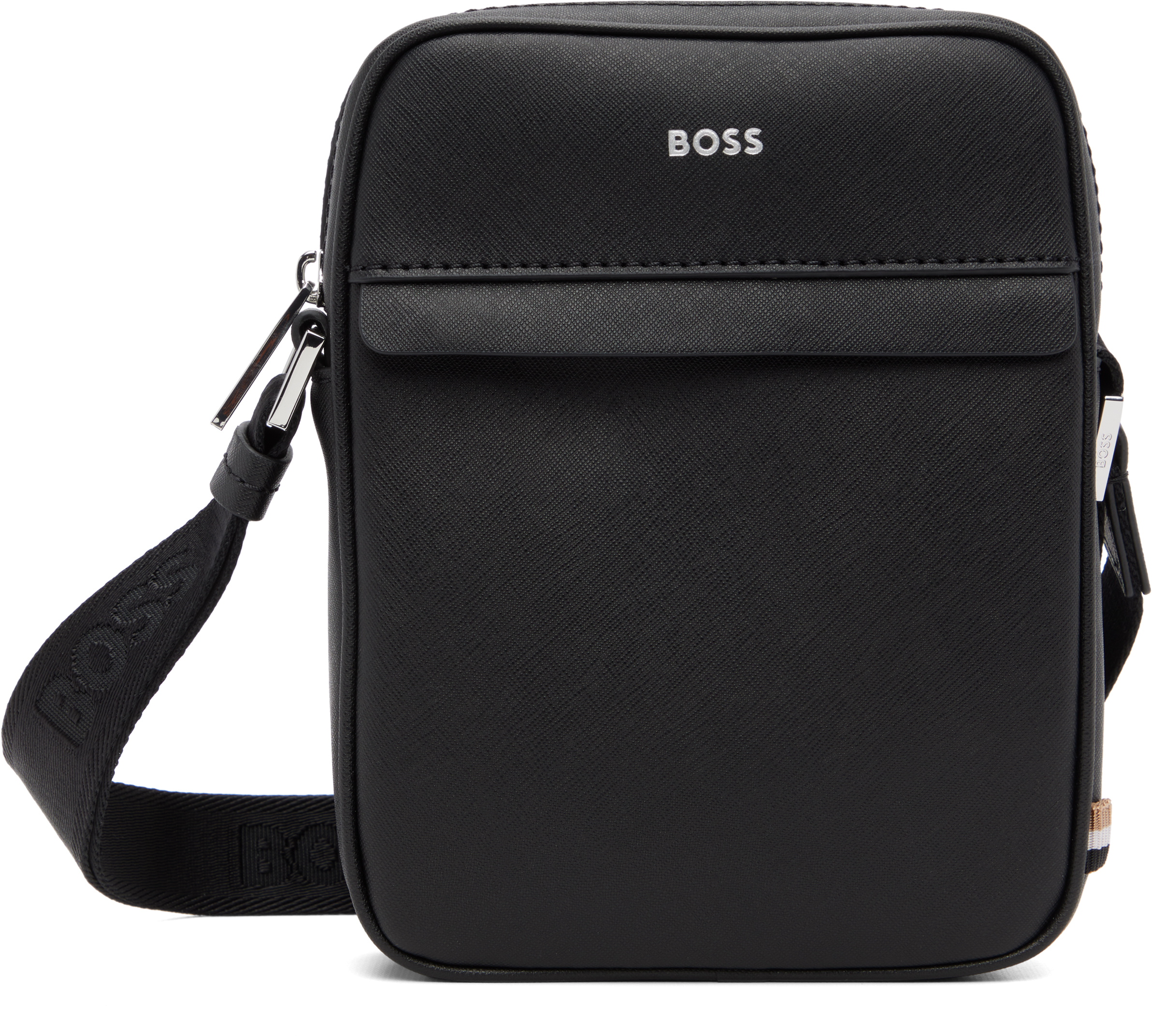 BOSS ボス★Signature Stripe Logo Detail リポーターバッグ BOSS: ブラック Signature Stripe Logo Detail リポーターバッグ