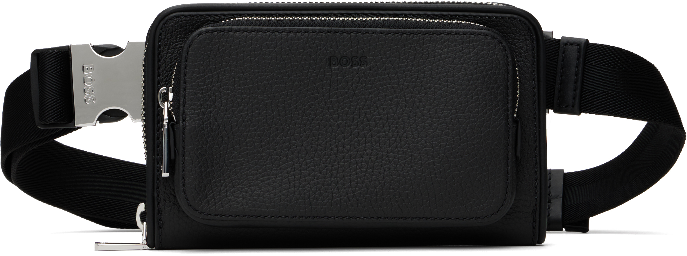 BOSS: ブラック ペブルグレインレザー ウォレットバッグ