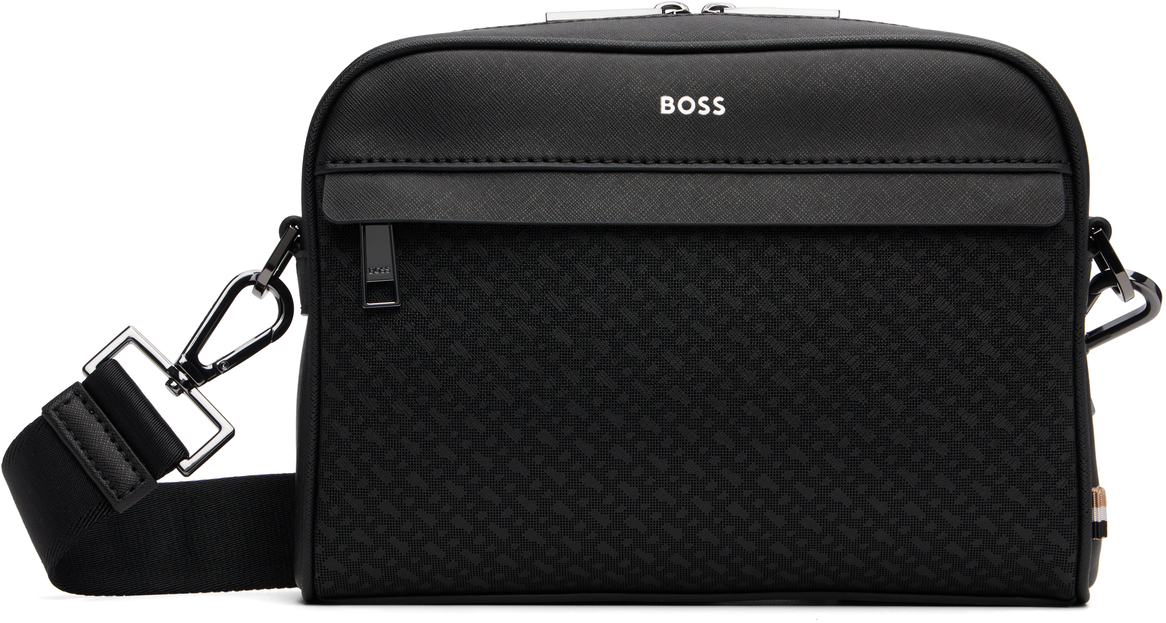 BOSS ボス★ブラック ボンデッドレザー クロスボディバッグ BOSS: ブラック ボンデッドレザー クロスボディバッグ | SSENSE 日本