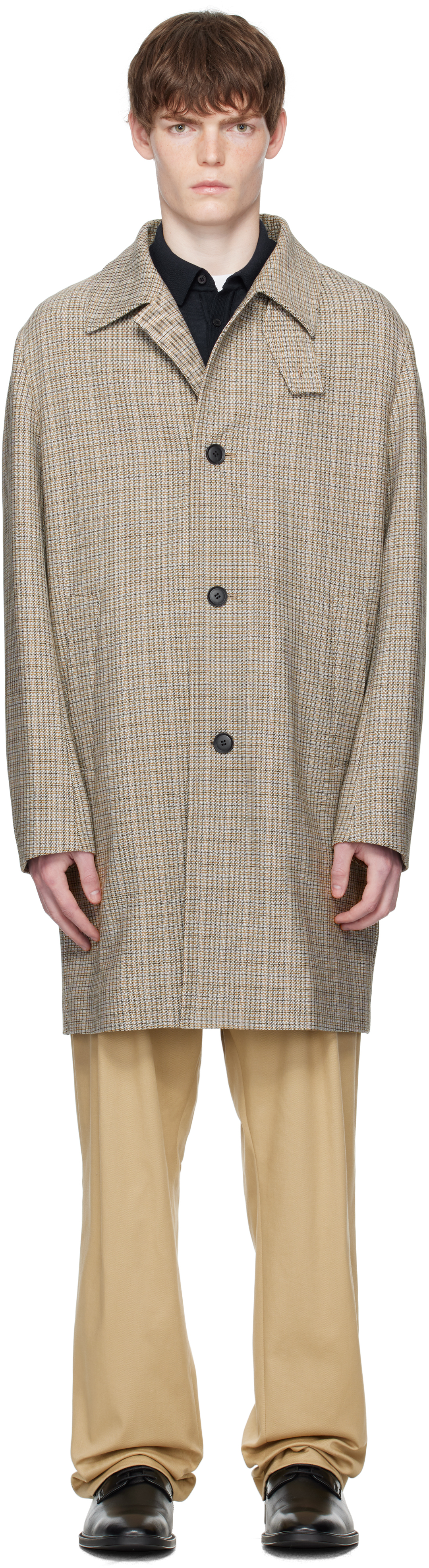 Brown Classic-Fit Check Pattern Coat