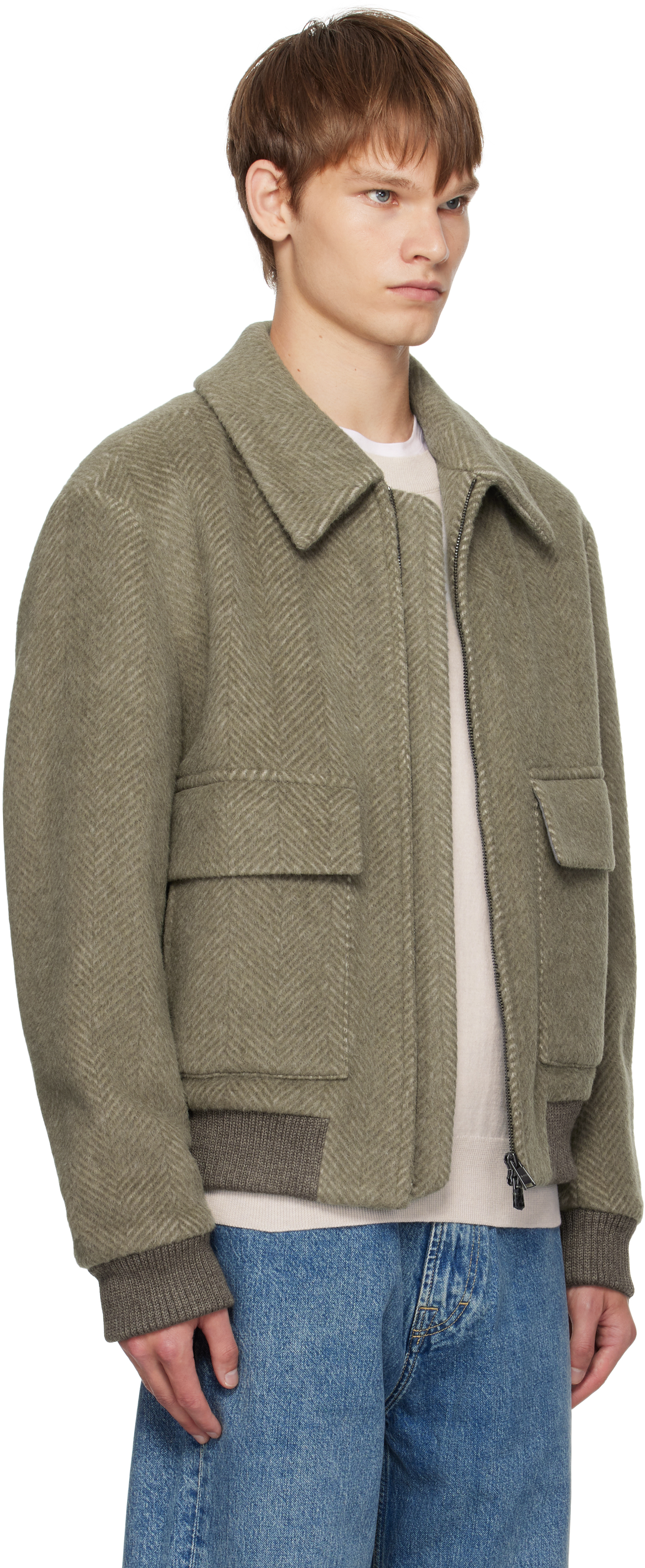 Hugo Boss Khaki Regular-fit Herringbone-patterned Jacket In Blue