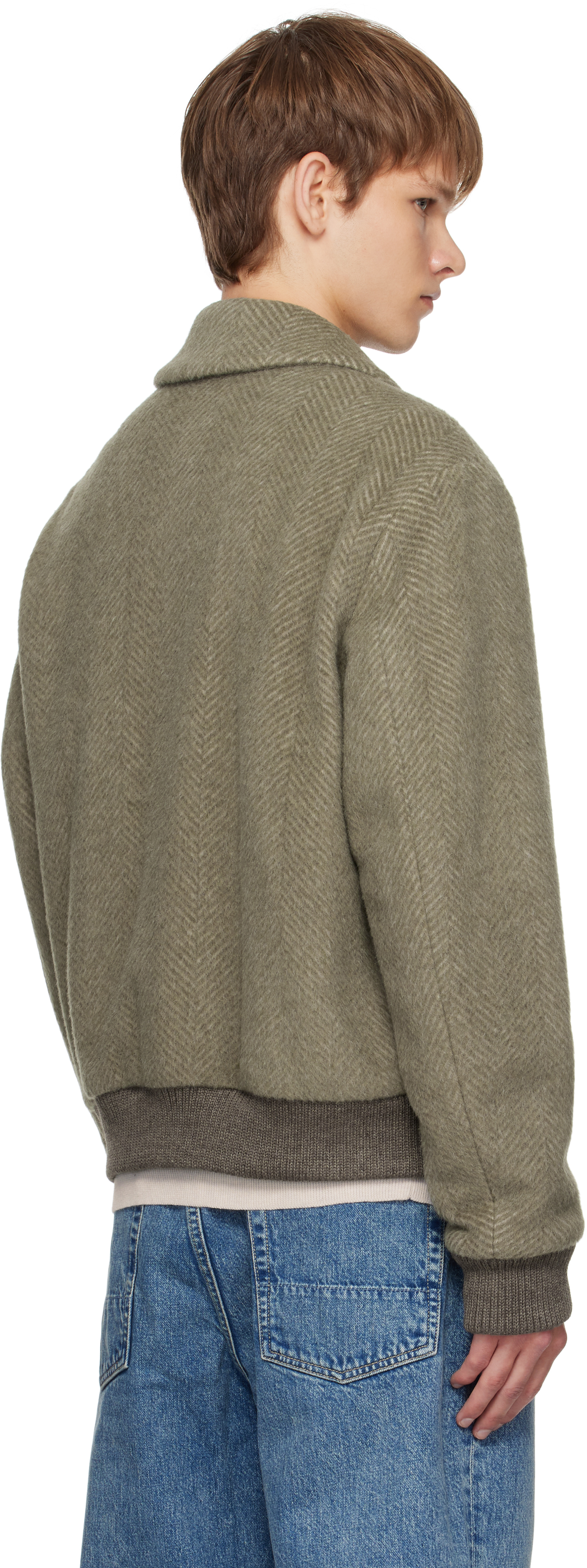 Hugo Boss Khaki Regular-fit Herringbone-patterned Jacket In Blue
