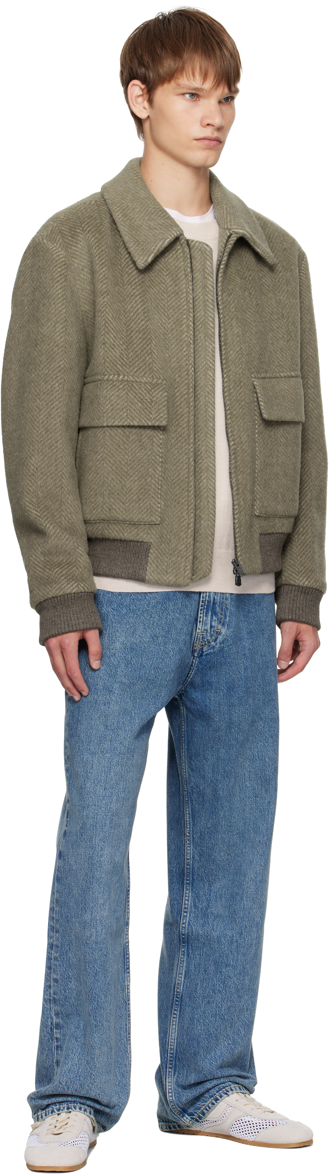 Hugo Boss Khaki Regular-fit Herringbone-patterned Jacket In Blue