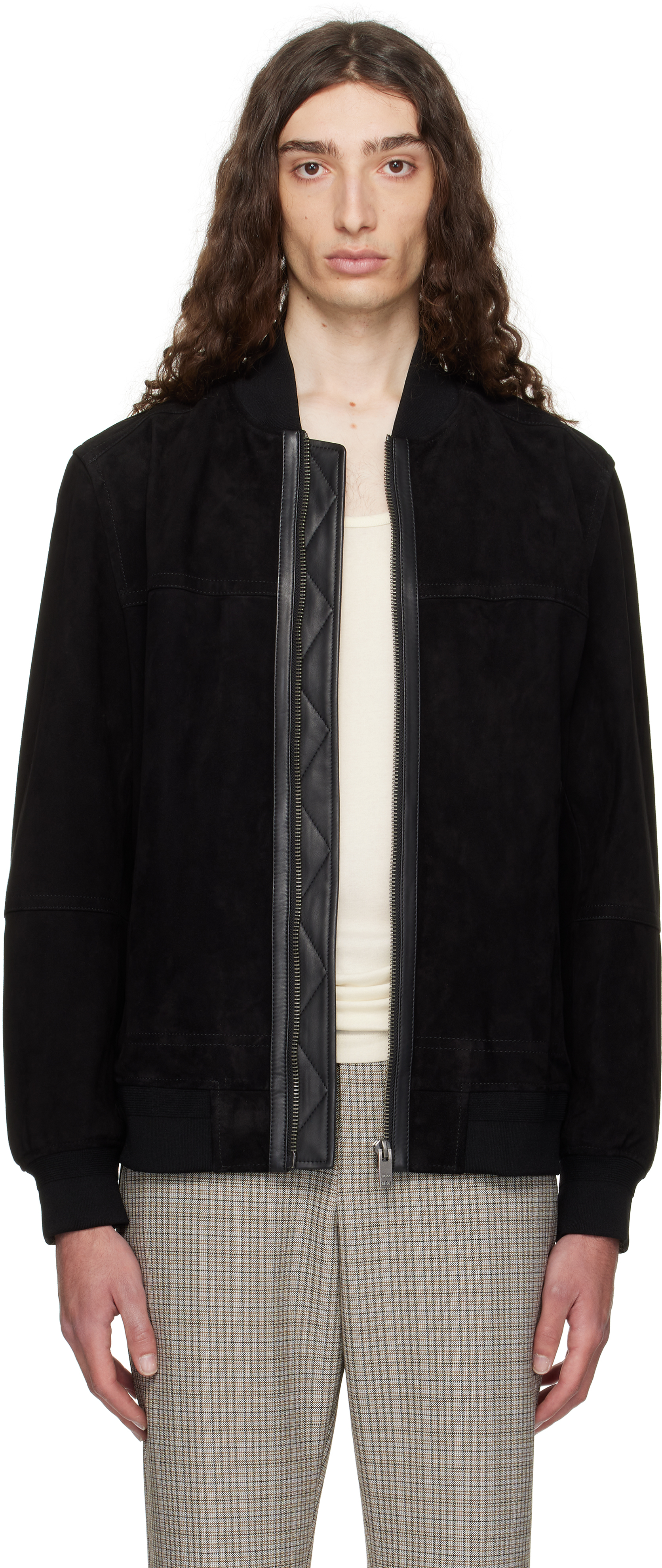 Black Regular-Fit Suede Jacket