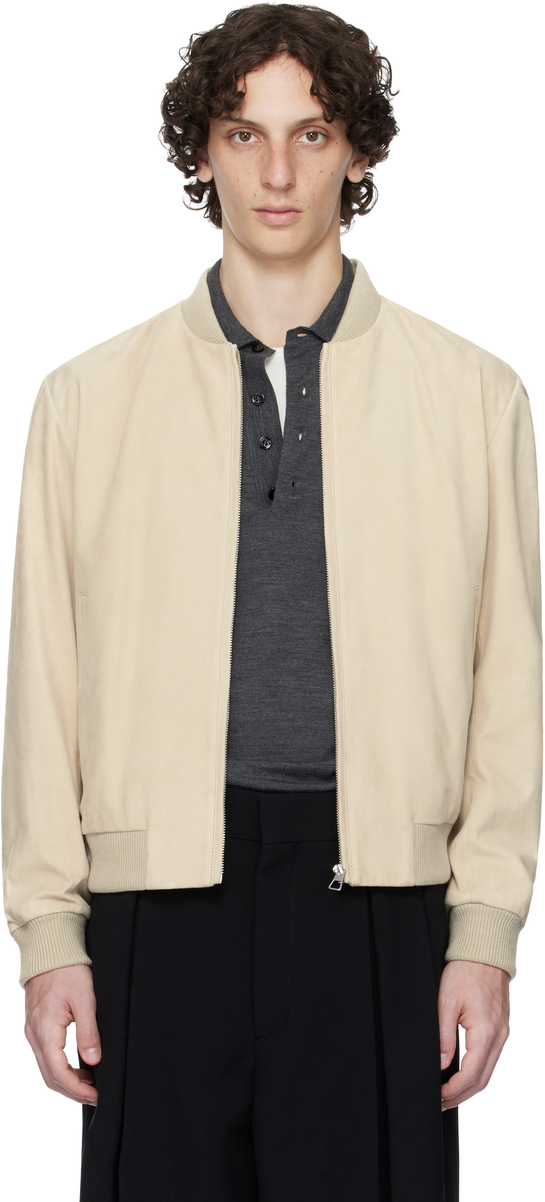 Shop Hugo Boss Beige Beckham Edition Regular-fit Suede Bomber Jacket