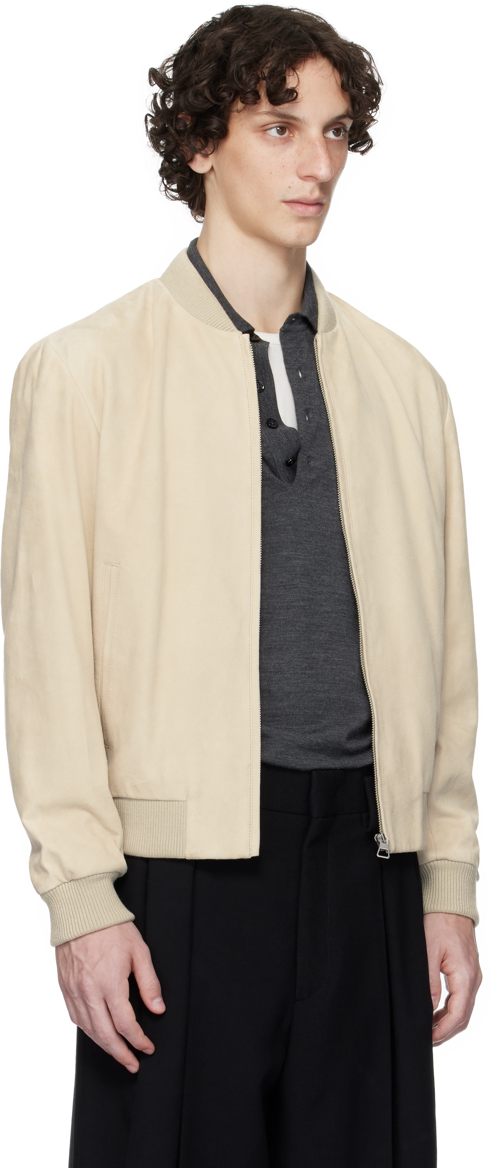 Shop Hugo Boss Beige Beckham Edition Regular-fit Suede Bomber Jacket