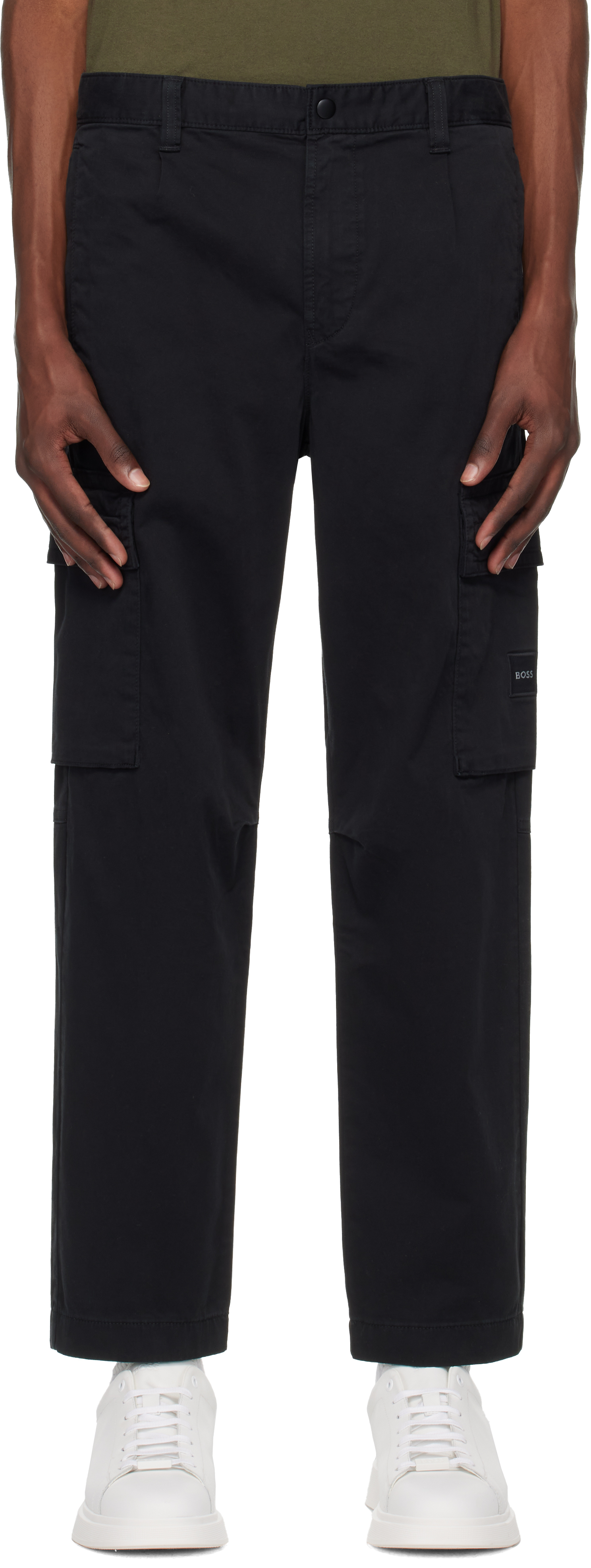 Beige Logo Patch Cargo Pants
