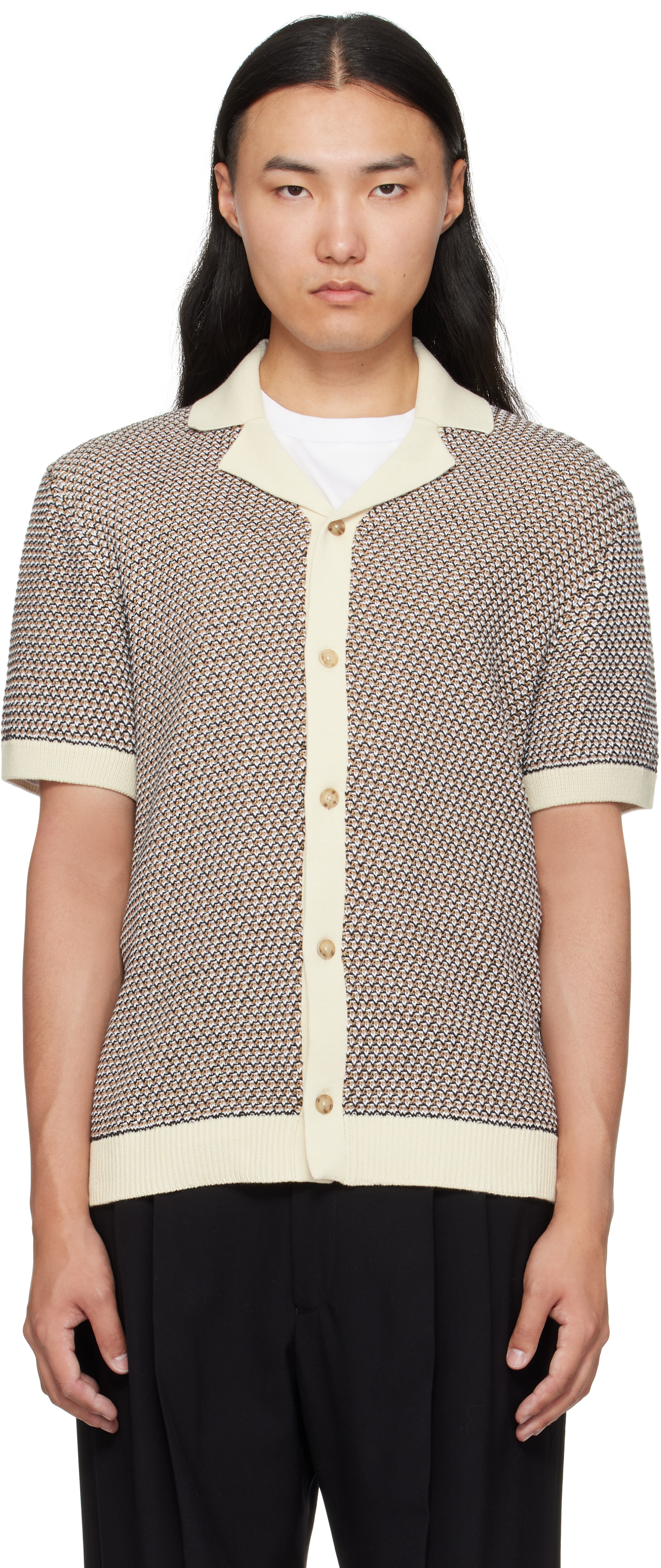 Hugo Boss C-iconico Knit Button Polo Shirt Open White In Brown