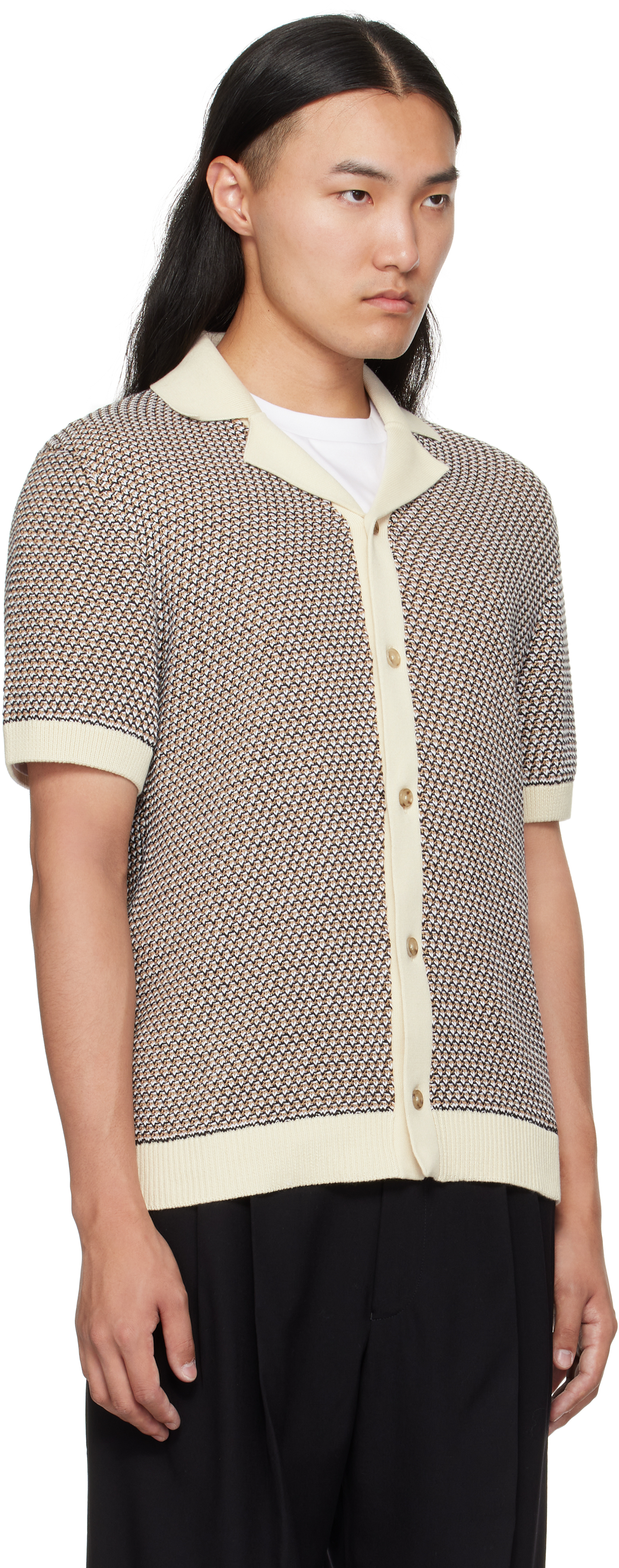 Hugo Boss C-iconico Knit Button Polo Shirt Open White In Brown