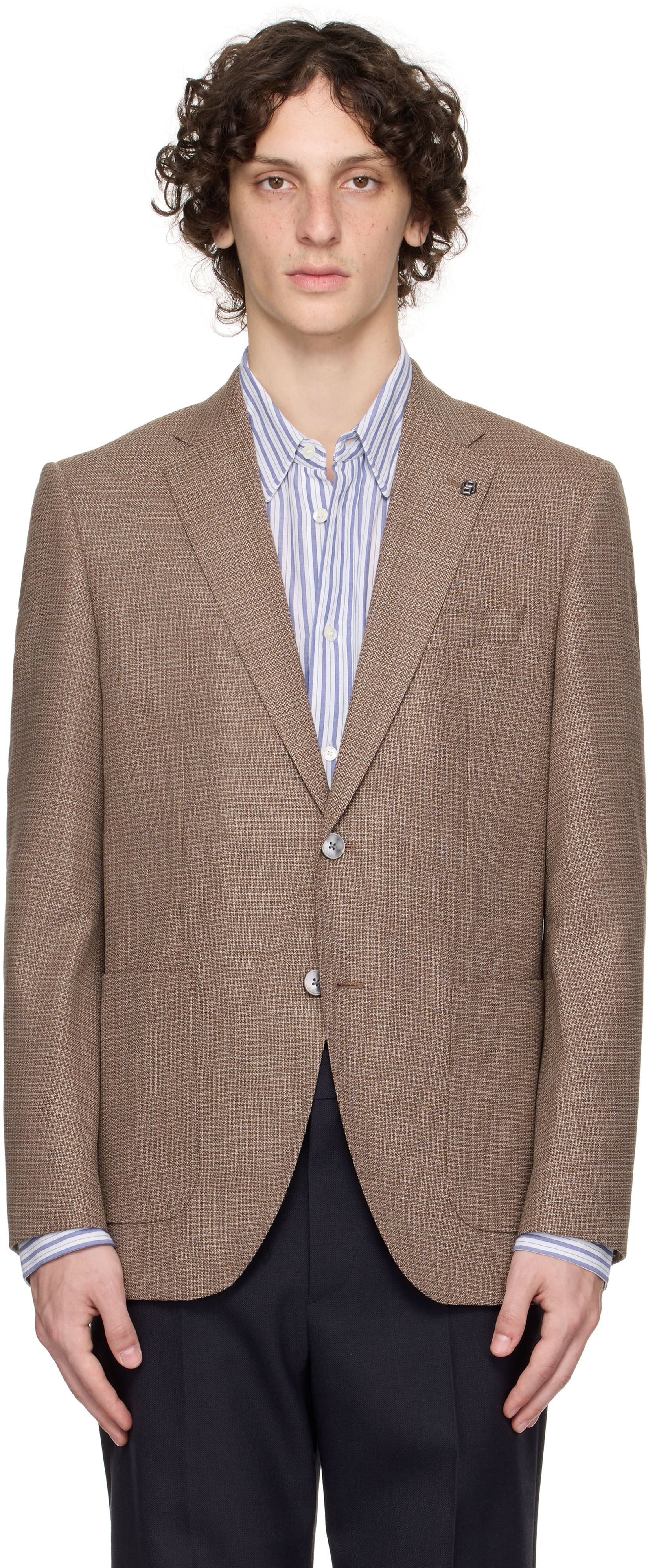 Brown Regular-Fit Patterned Wool Blend Blazer