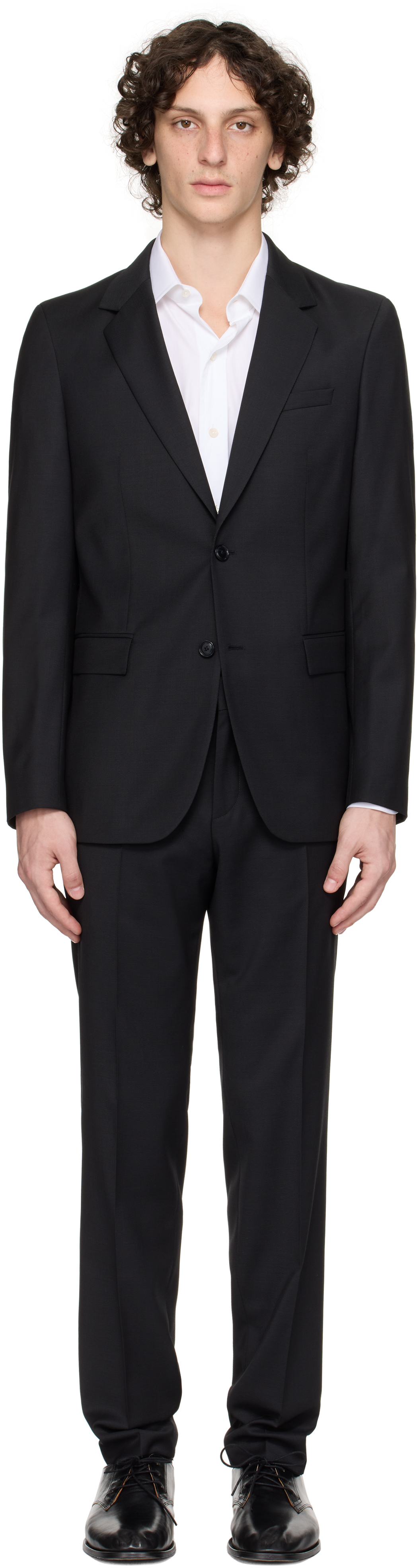 Black Slim-Fit Micro-Pattern Virgin Wool Suit