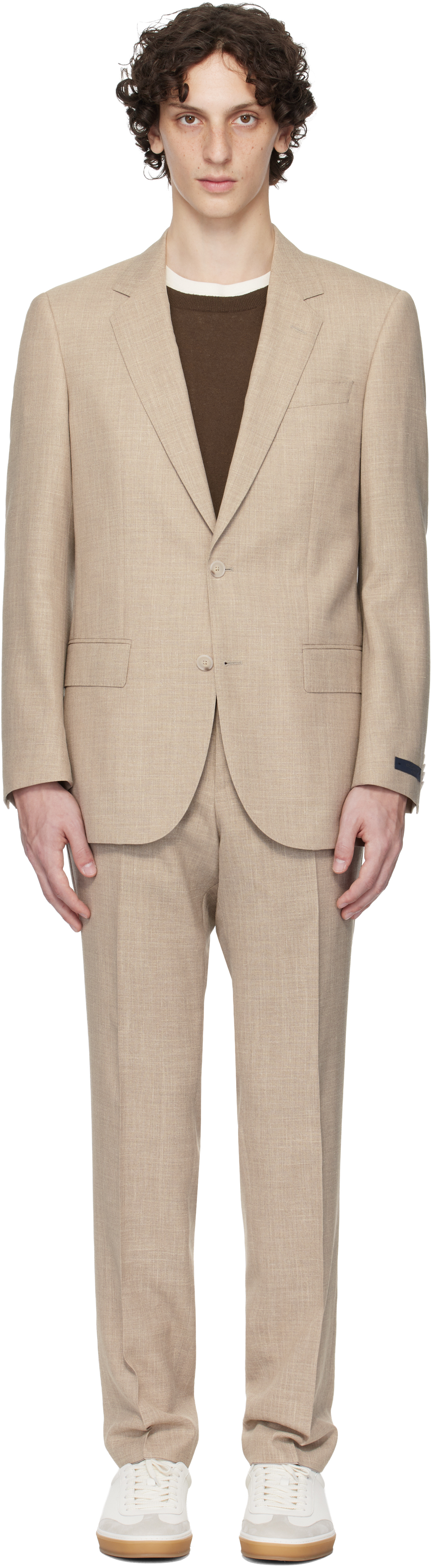 Beige BECKHAM Edition Virgin Wool & Silk Suit