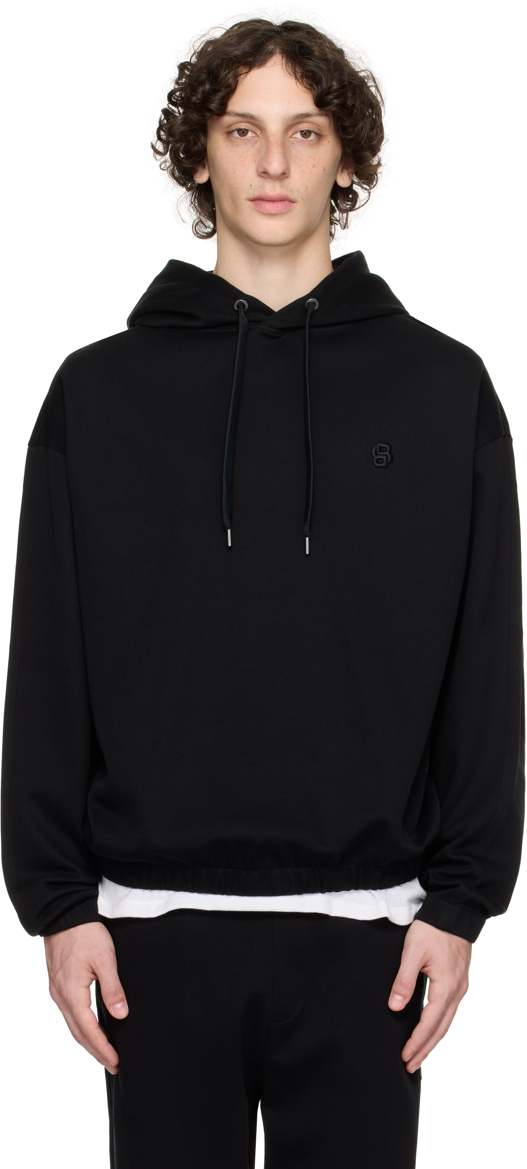 Black Relaxed-Fit Mercerized Cotton Hoodie
