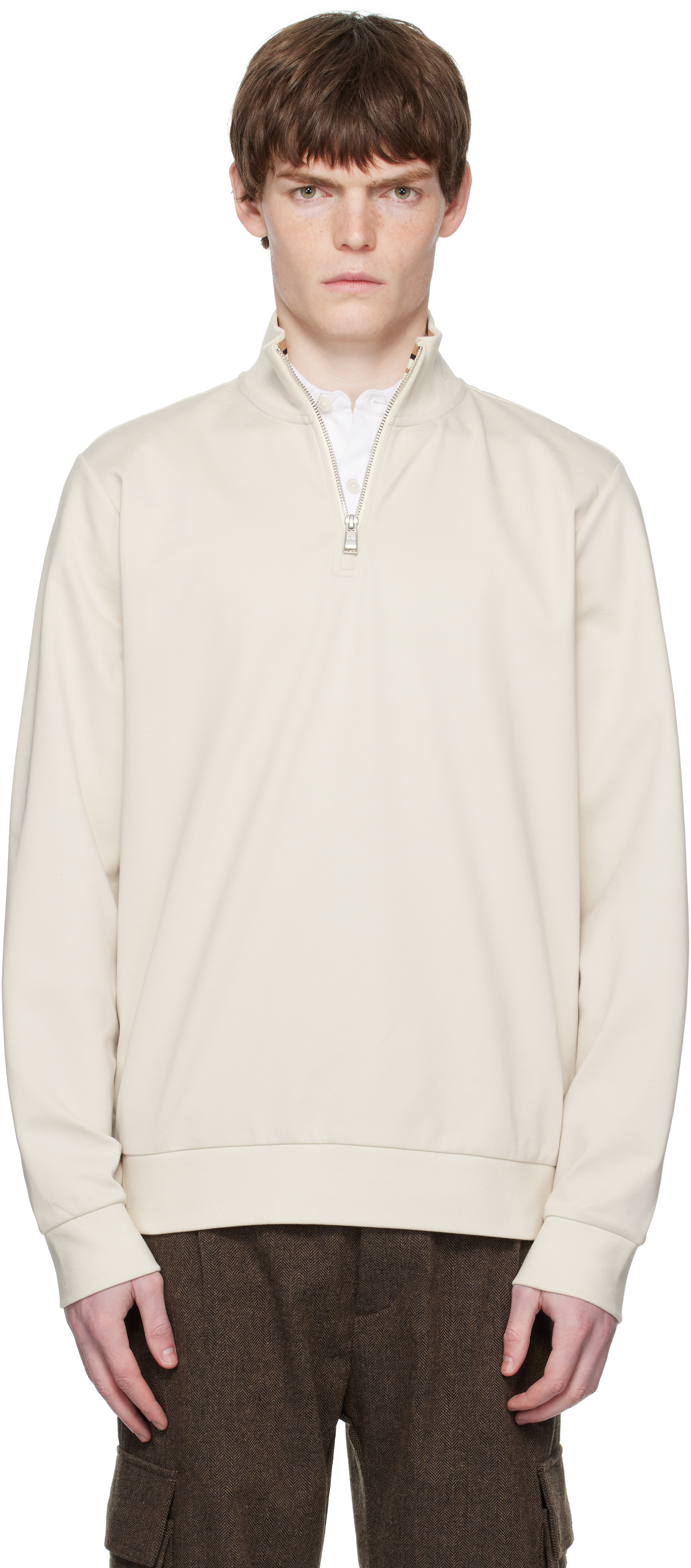 Beige Zip-Through Sweatshirt