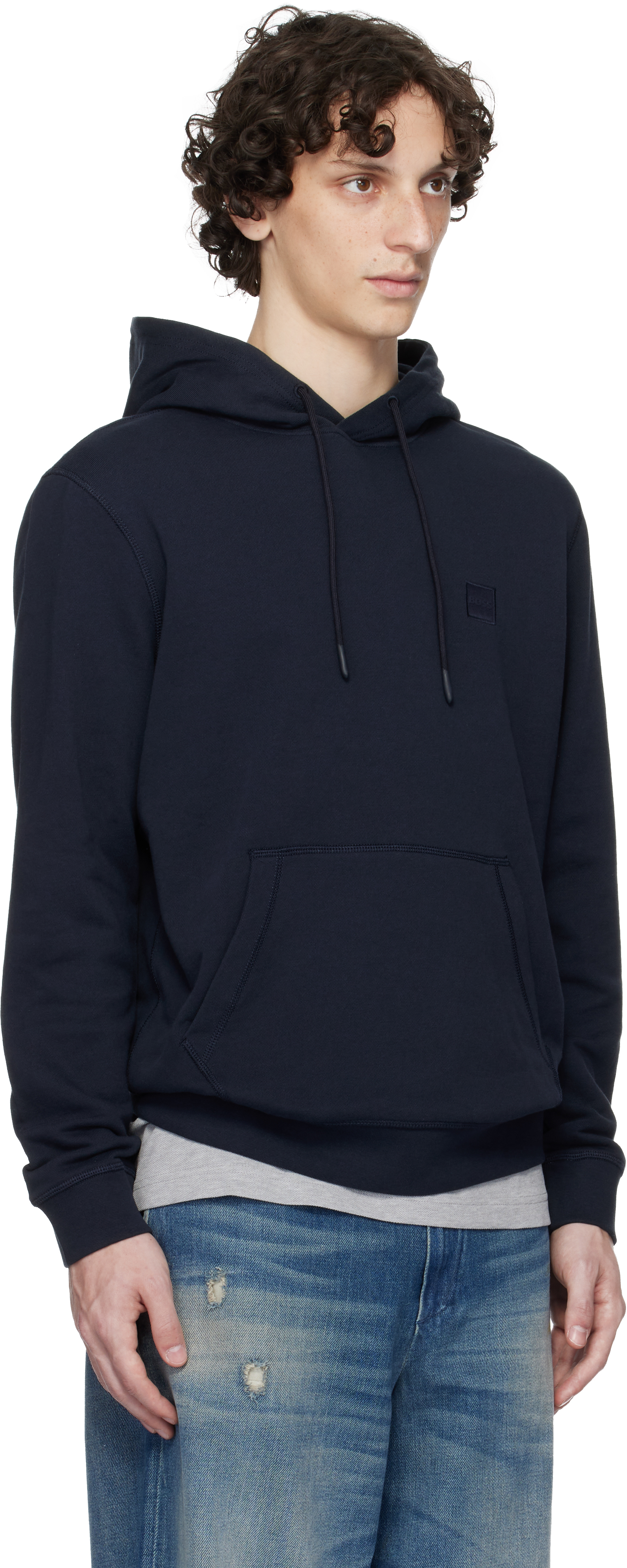 Hugo Boss Cotton-terry Hoodie With Logo Patch In Black