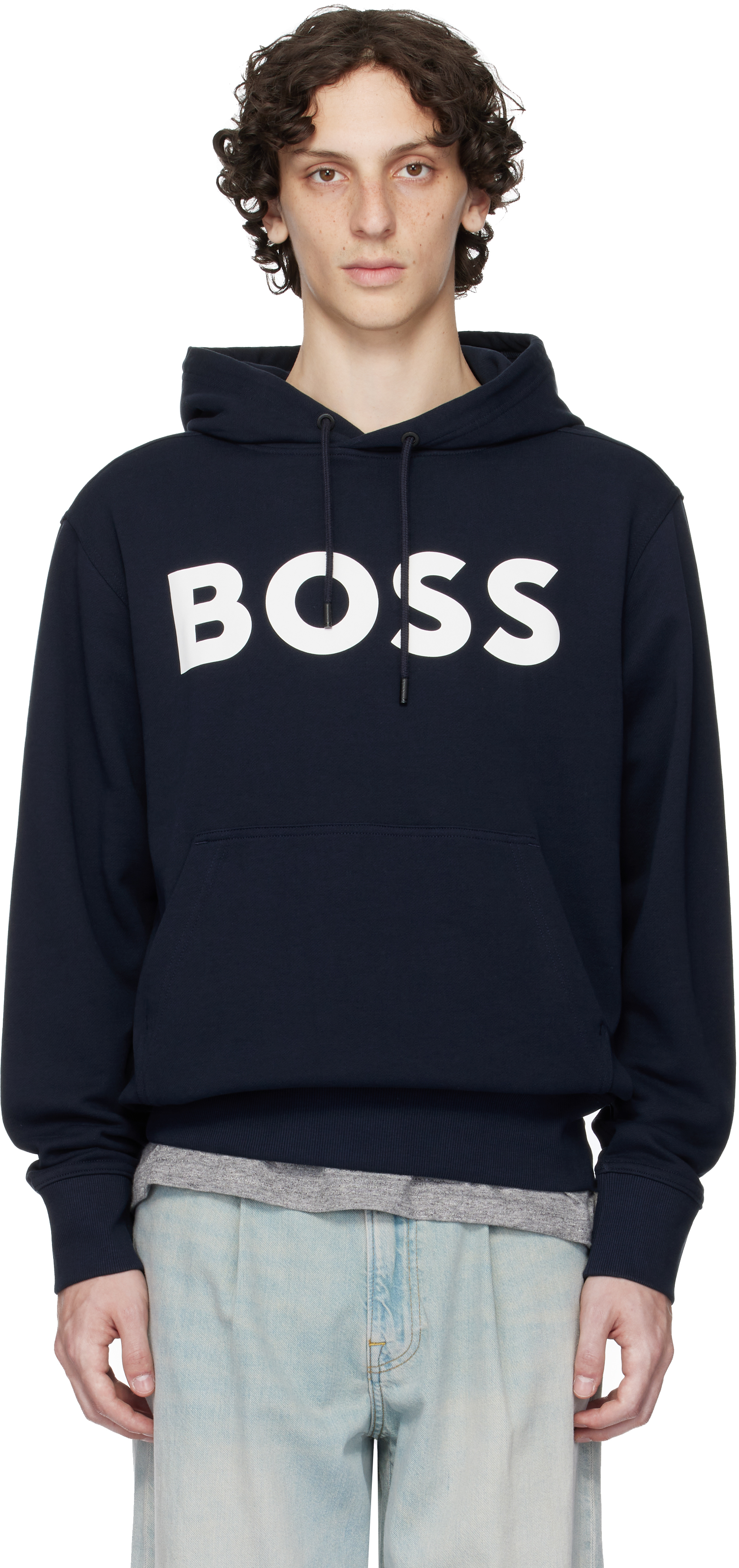 Shop Hugo Boss Navy Relaxed-fit Large Logo Hoodie