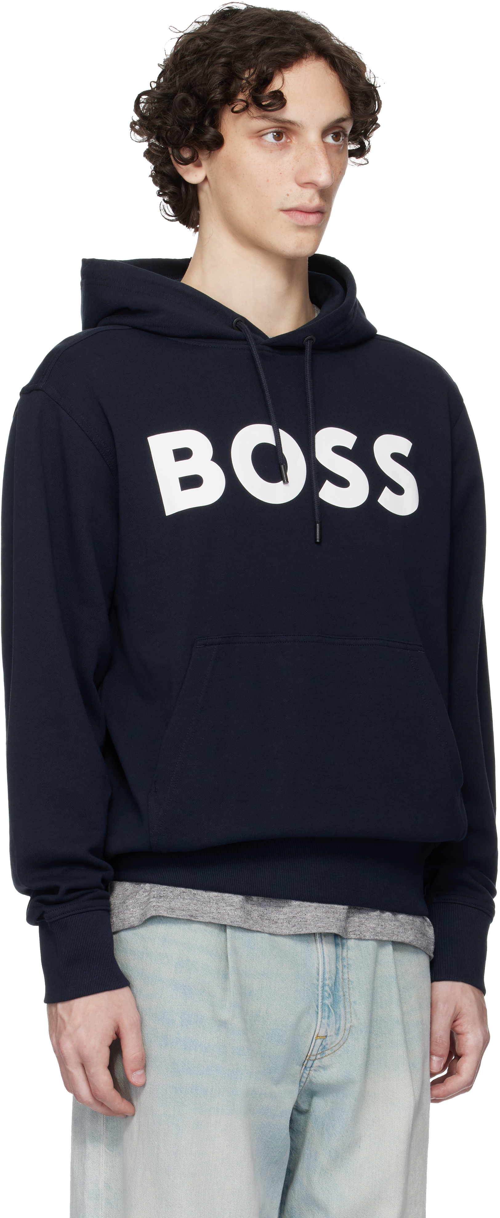 Shop Hugo Boss Navy Relaxed-fit Large Logo Hoodie