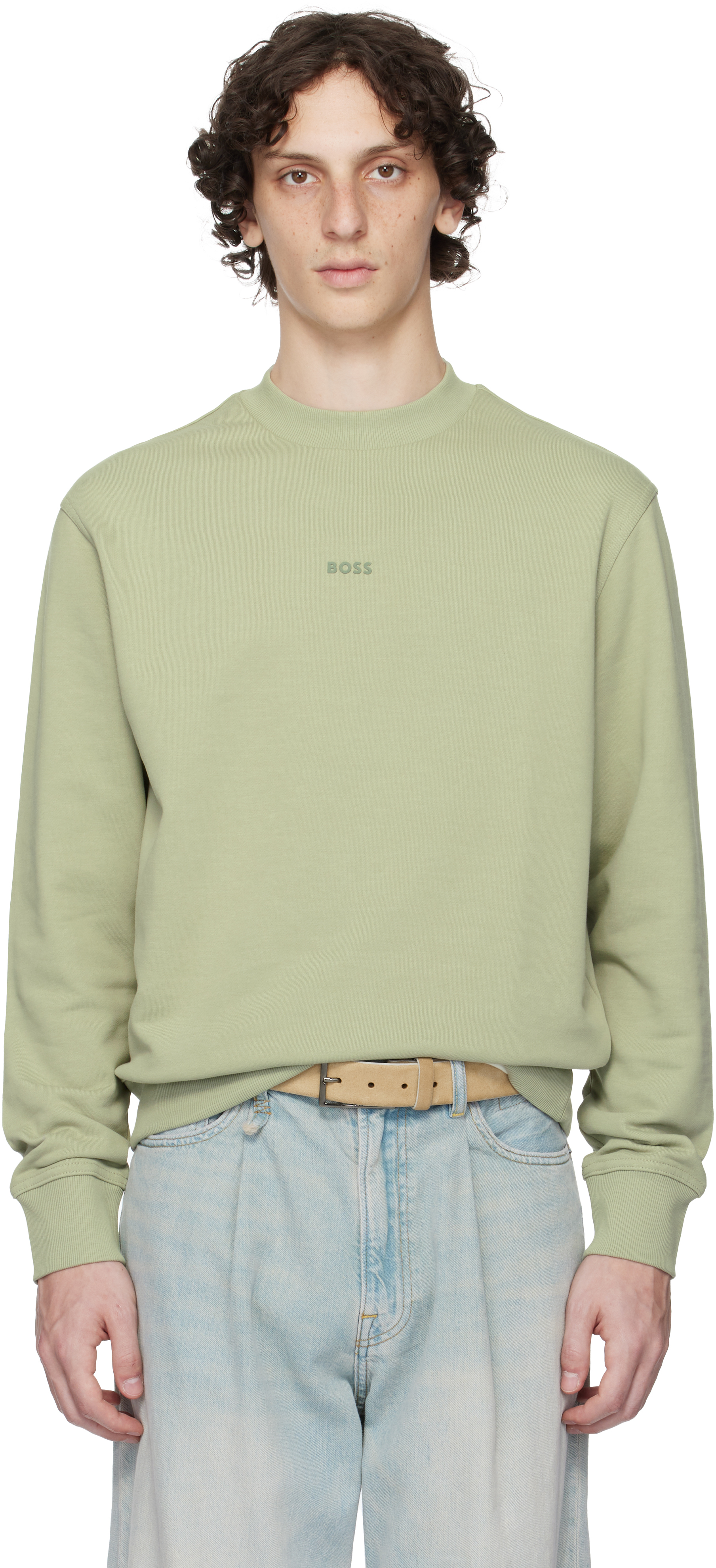 Hugo Boss Khaki Relaxed-fit Terry Contrast Logo Sweatshirt