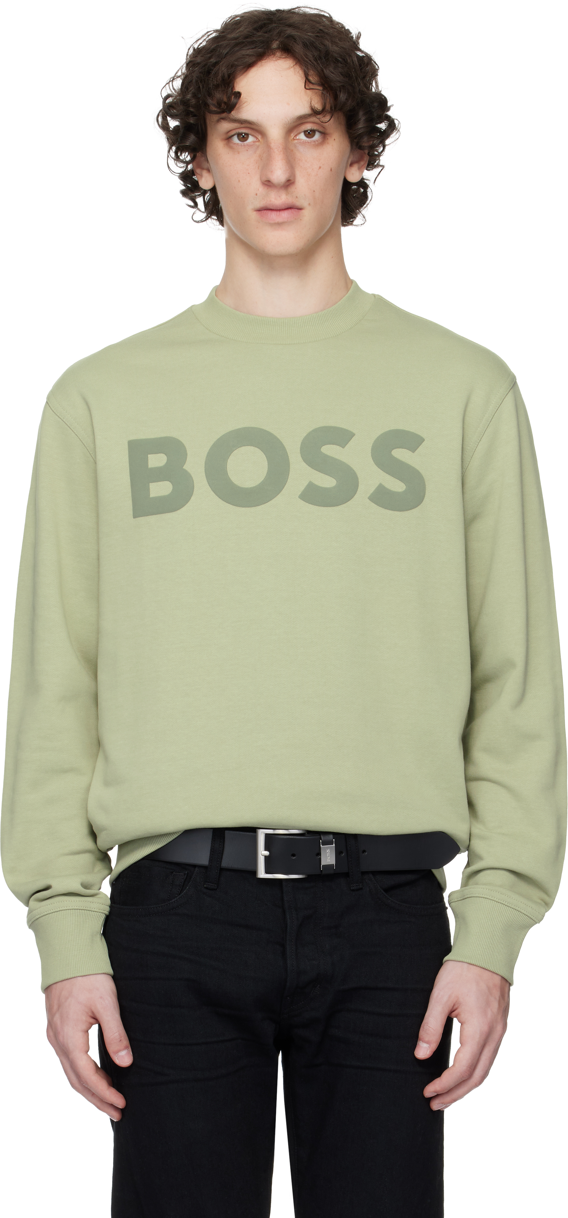 Shop Hugo Boss Khaki Relaxed-fit Cotton-terry Logo Sweatshirt