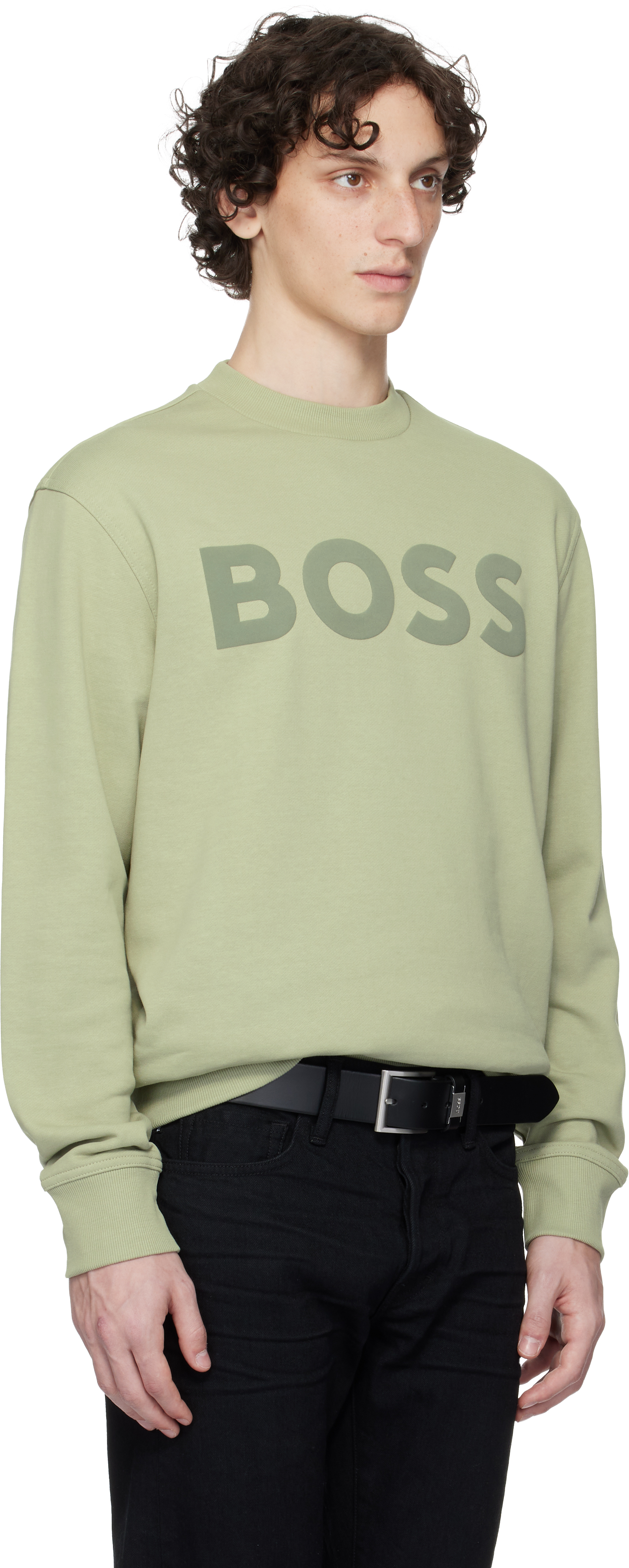 Shop Hugo Boss Khaki Relaxed-fit Cotton-terry Logo Sweatshirt