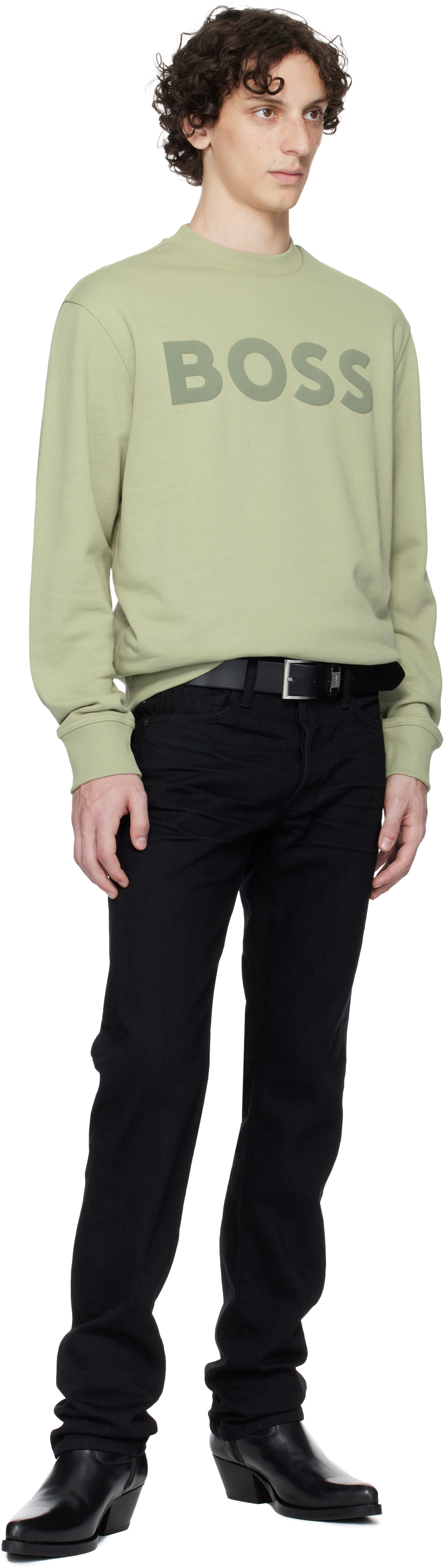 Shop Hugo Boss Khaki Relaxed-fit Cotton-terry Logo Sweatshirt