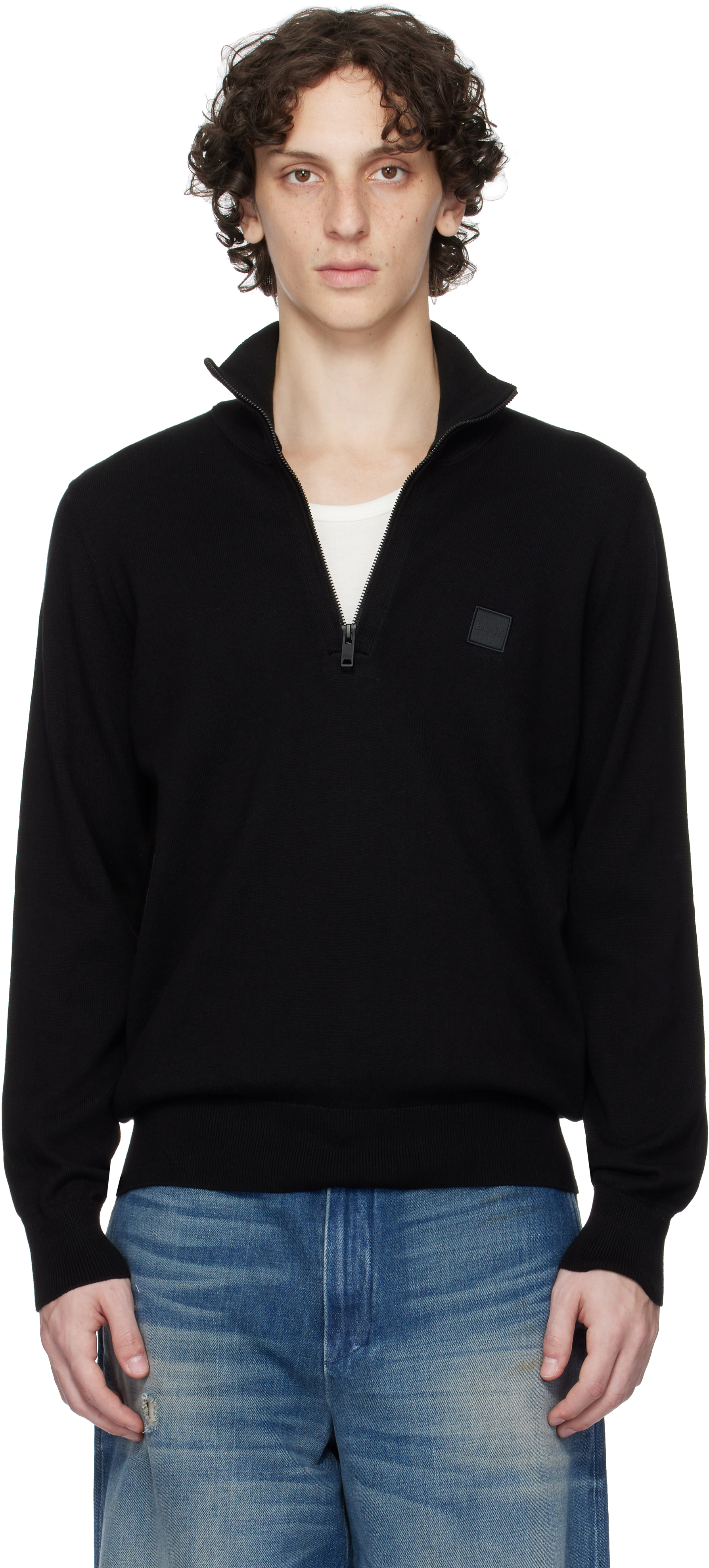 Hugo Boss Cotton-terry Zip-neck Sweatshirt With Logo Patch