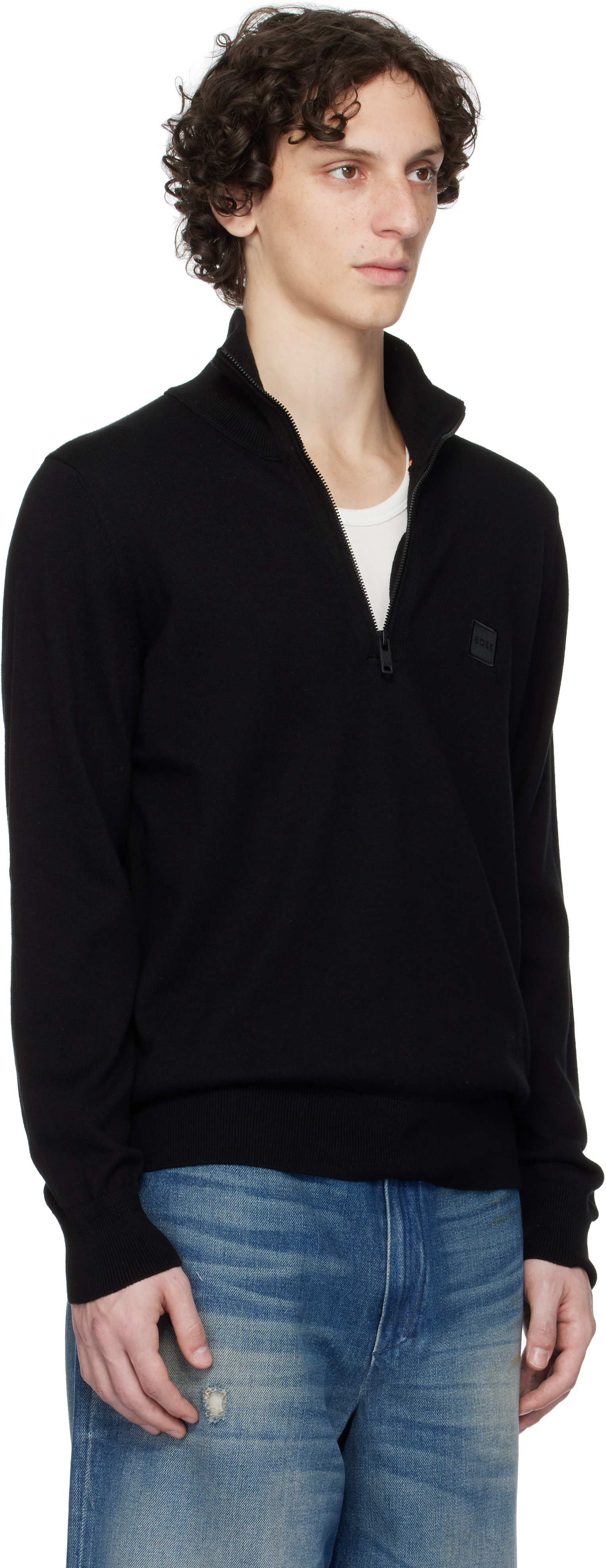 Hugo Boss Cotton-terry Zip-neck Sweatshirt With Logo Patch