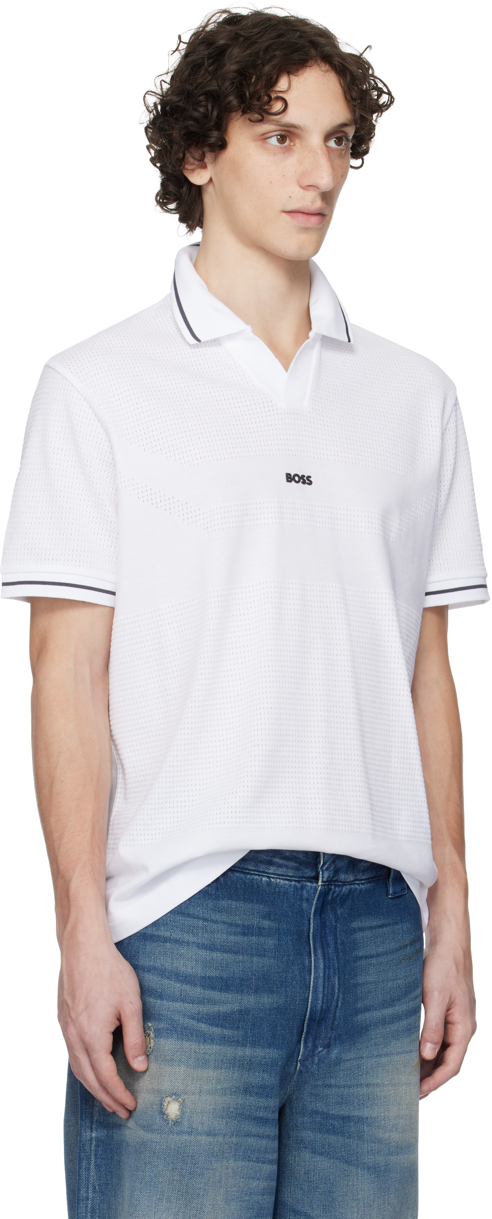 Hugo Boss White Relaxed-fit Cotton Mesh Polo