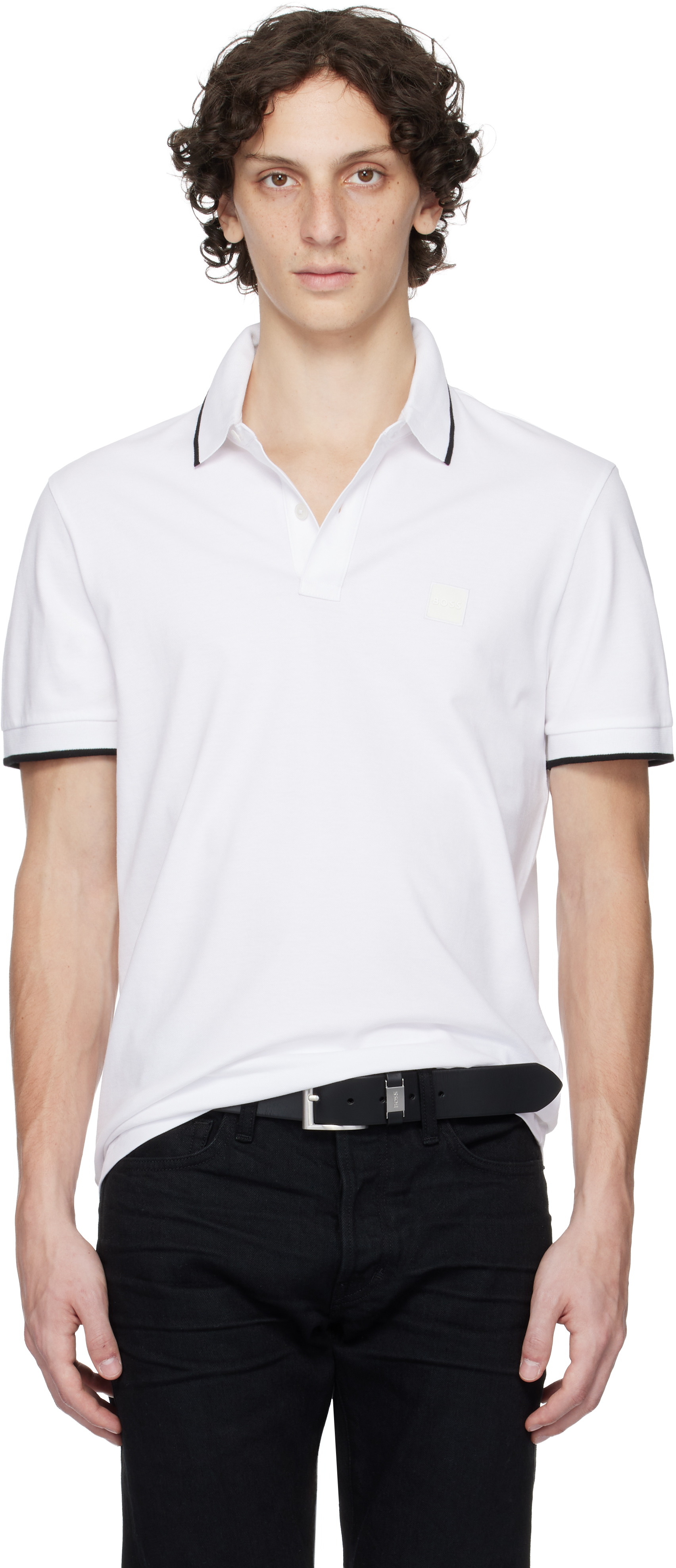 White Slim-Fit Stretch-Cotton Piqu Polo by BOSS on Sale