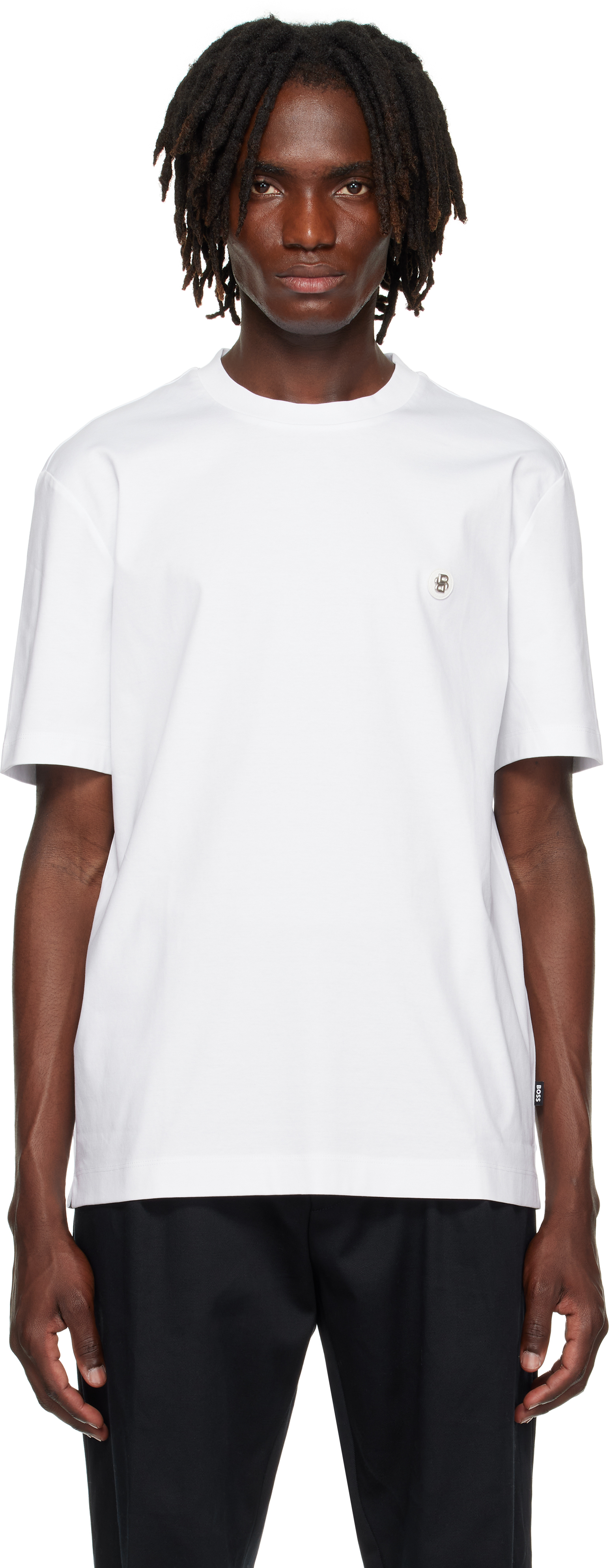White Regular-Fit Monogram Print T-shirt