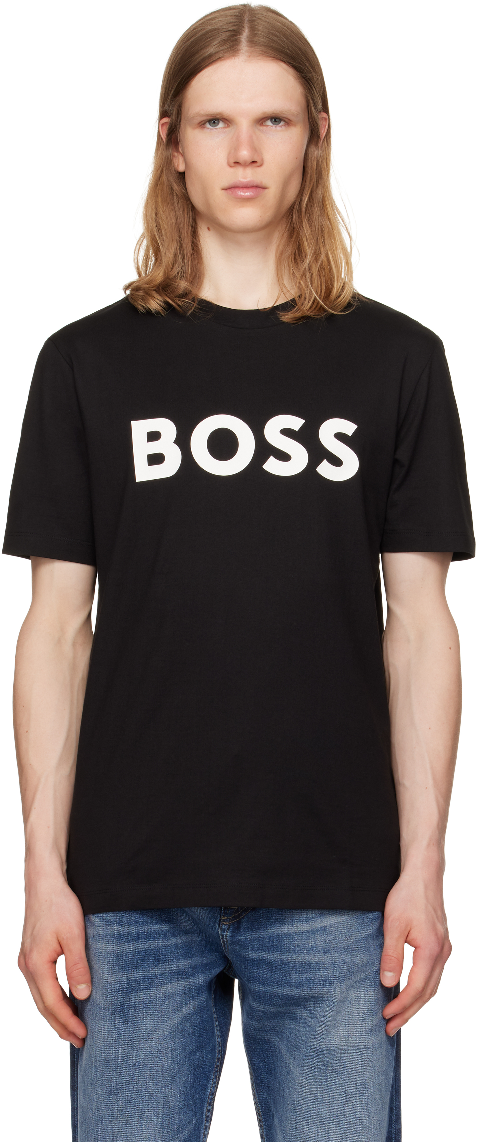 Hugo Boss Cotton-jersey T-shirt With Curved-logo Print