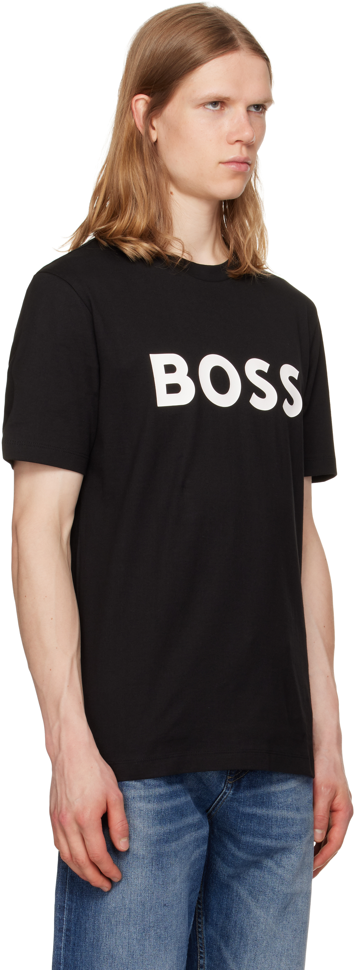 Hugo Boss Cotton-jersey T-shirt With Curved-logo Print