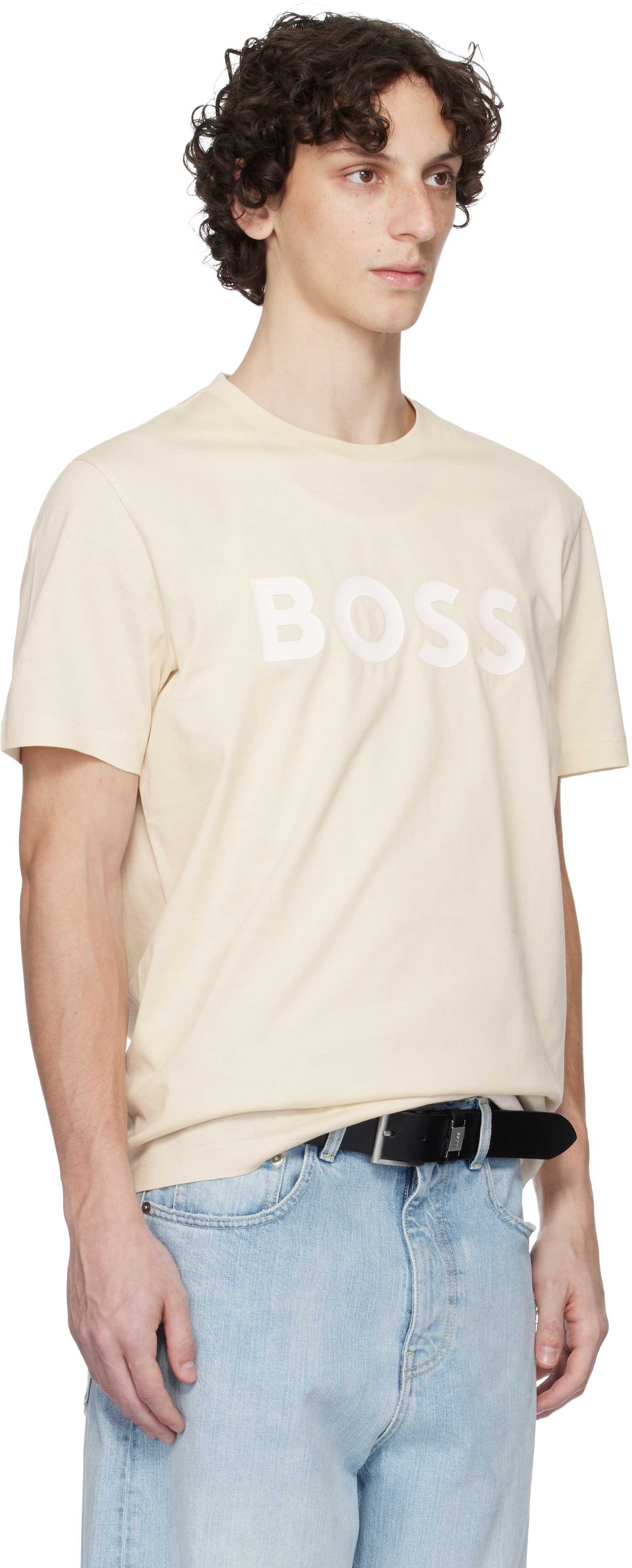 Hugo Boss Beige Cotton-jersey Logo Print T-shirt