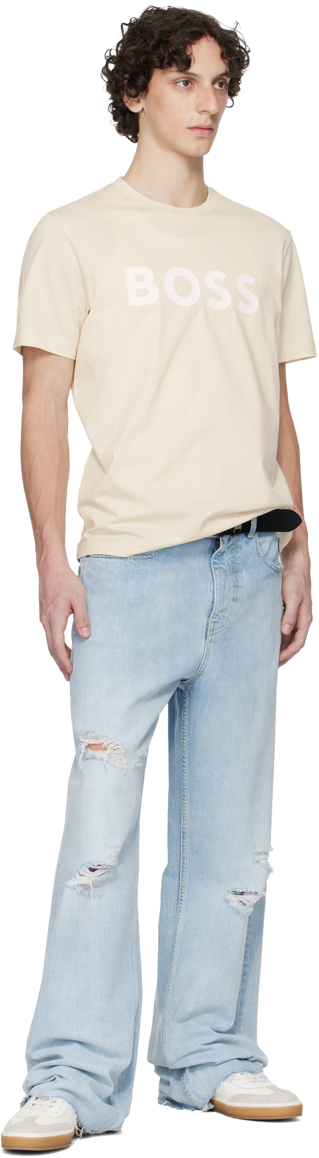 Hugo Boss Beige Cotton-jersey Logo Print T-shirt
