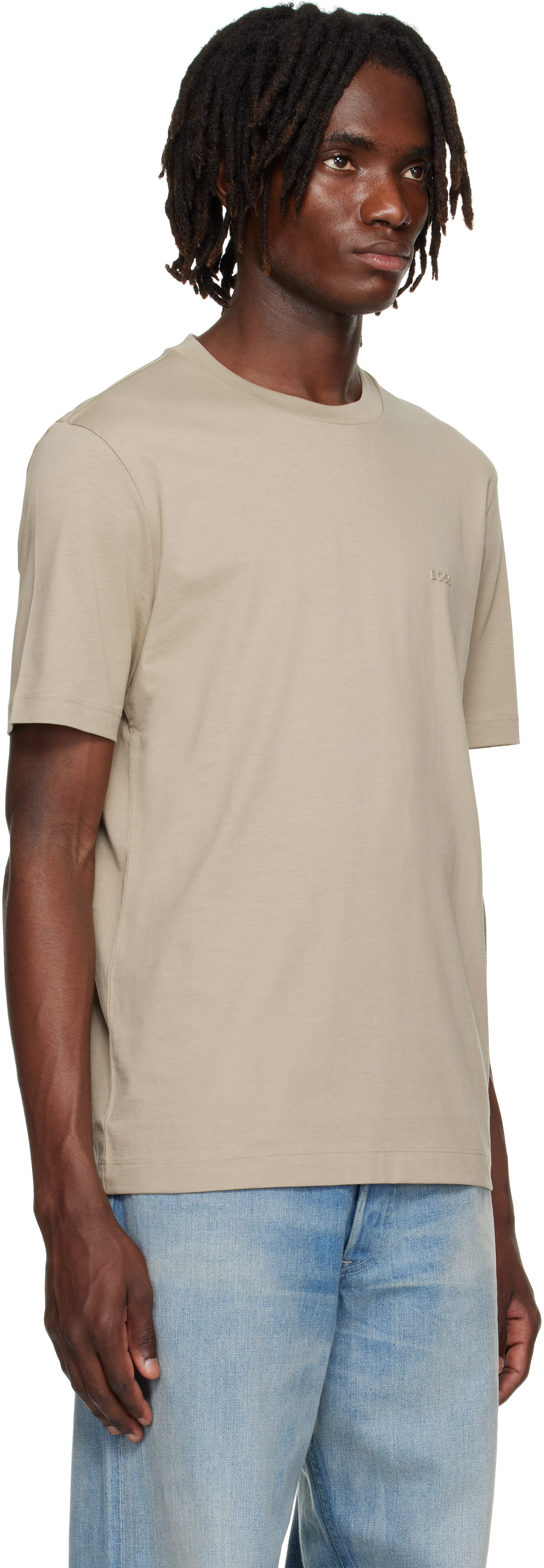 Hugo Boss Beige Cotton Jersey Logo Detail T-shirt In Neutral