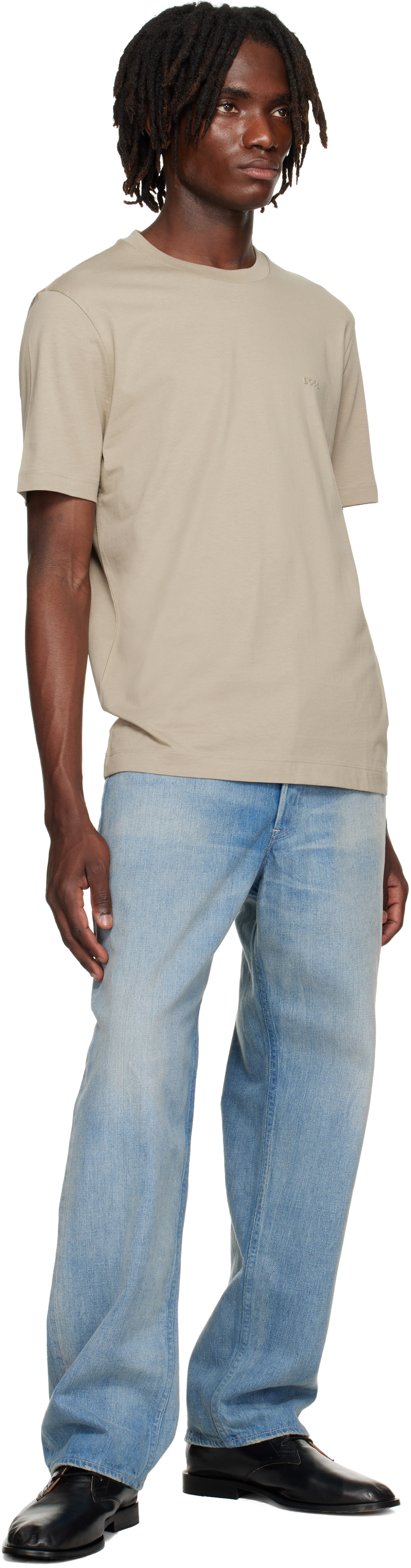 Hugo Boss Beige Cotton Jersey Logo Detail T-shirt In Neutral
