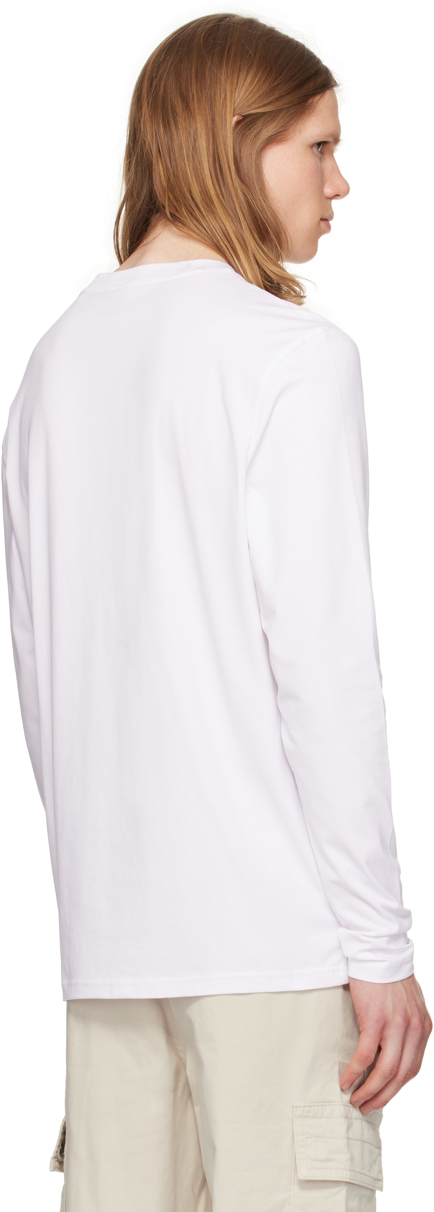 Hugo Boss White Long-sleeved Stretch Cotton Logo Print T-shirt In White