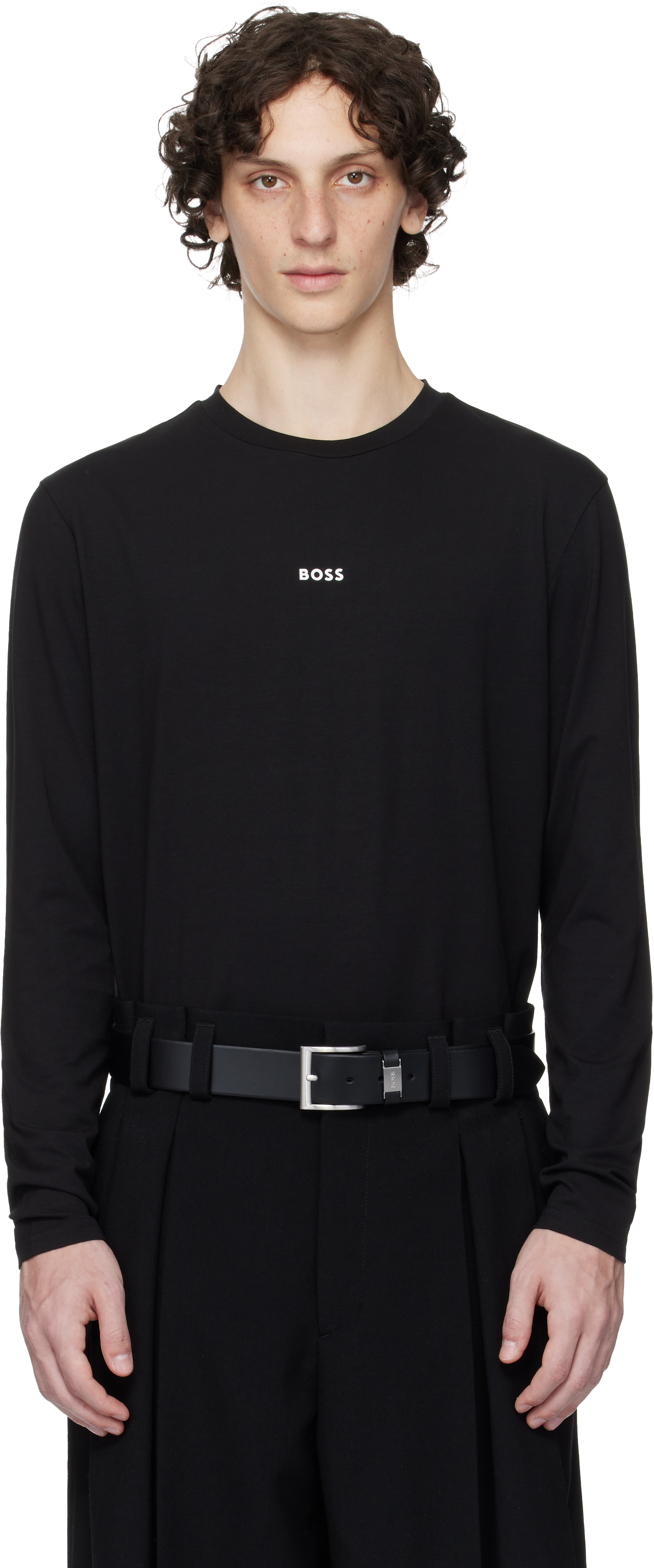 Hugo Boss Black Long-sleeved Stretch Cotton Logo T-shirt