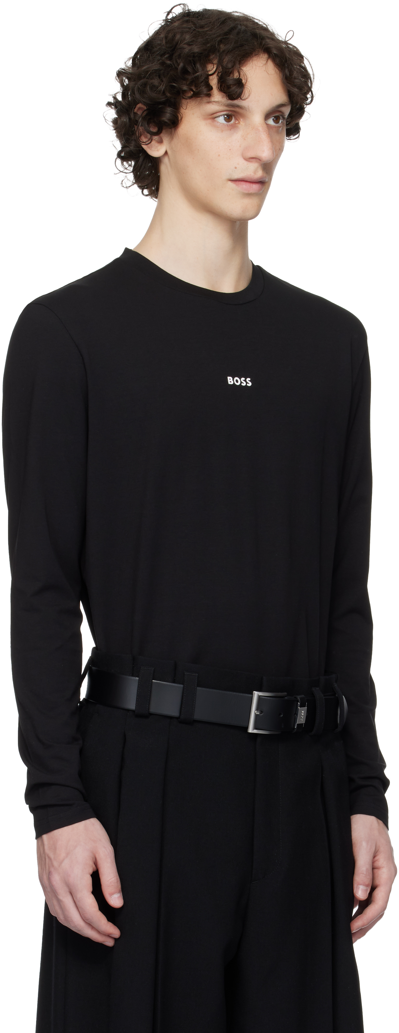 Hugo Boss Black Long-sleeved Stretch Cotton Logo T-shirt
