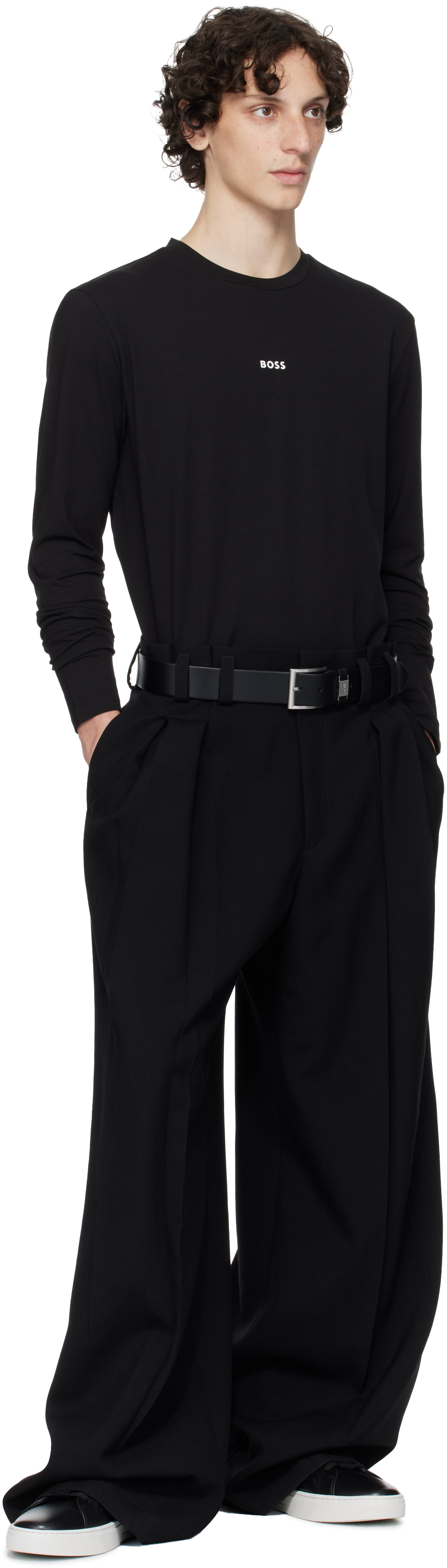 Hugo Boss Black Long-sleeved Stretch Cotton Logo T-shirt