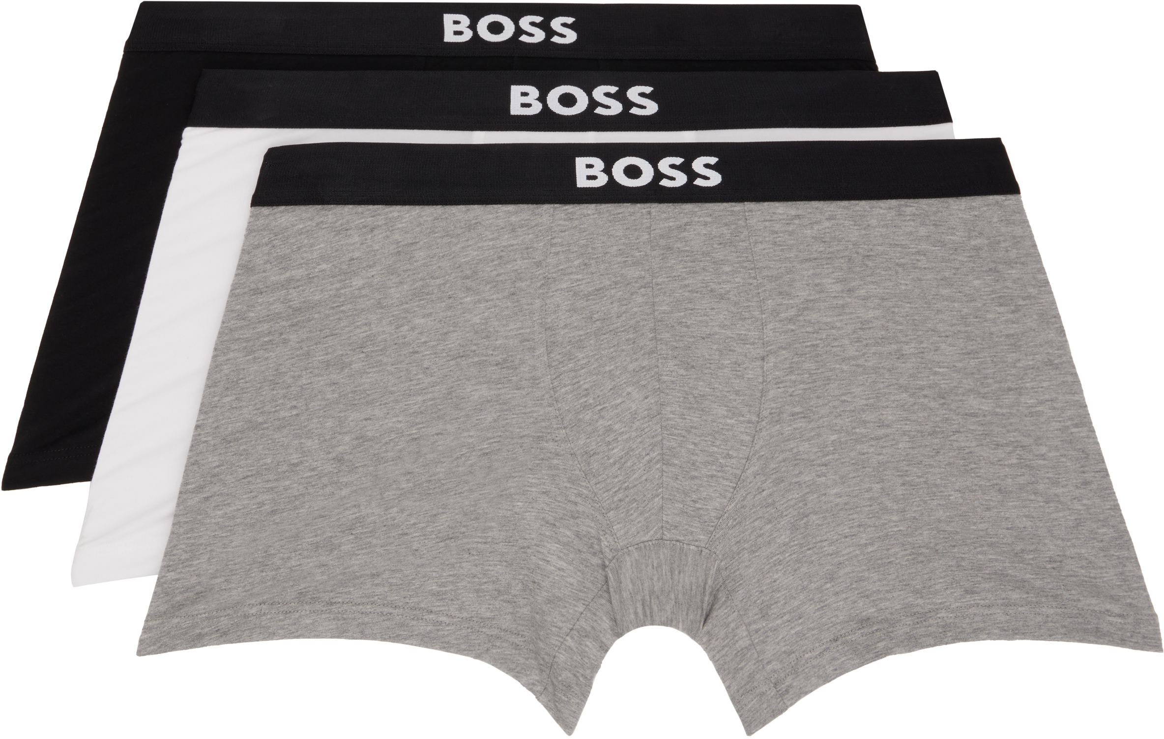 Three-Pack White & Black Logo-Waistband Boxer Briefs