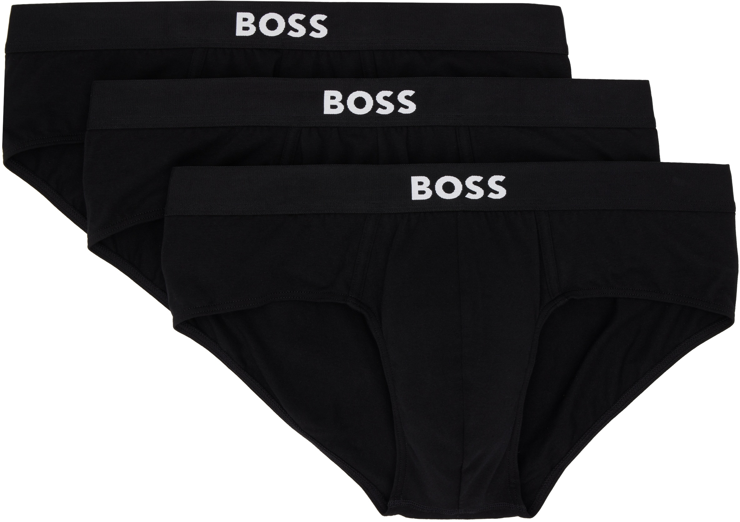 Three-Pack White & Black Logo-Waistband Briefs