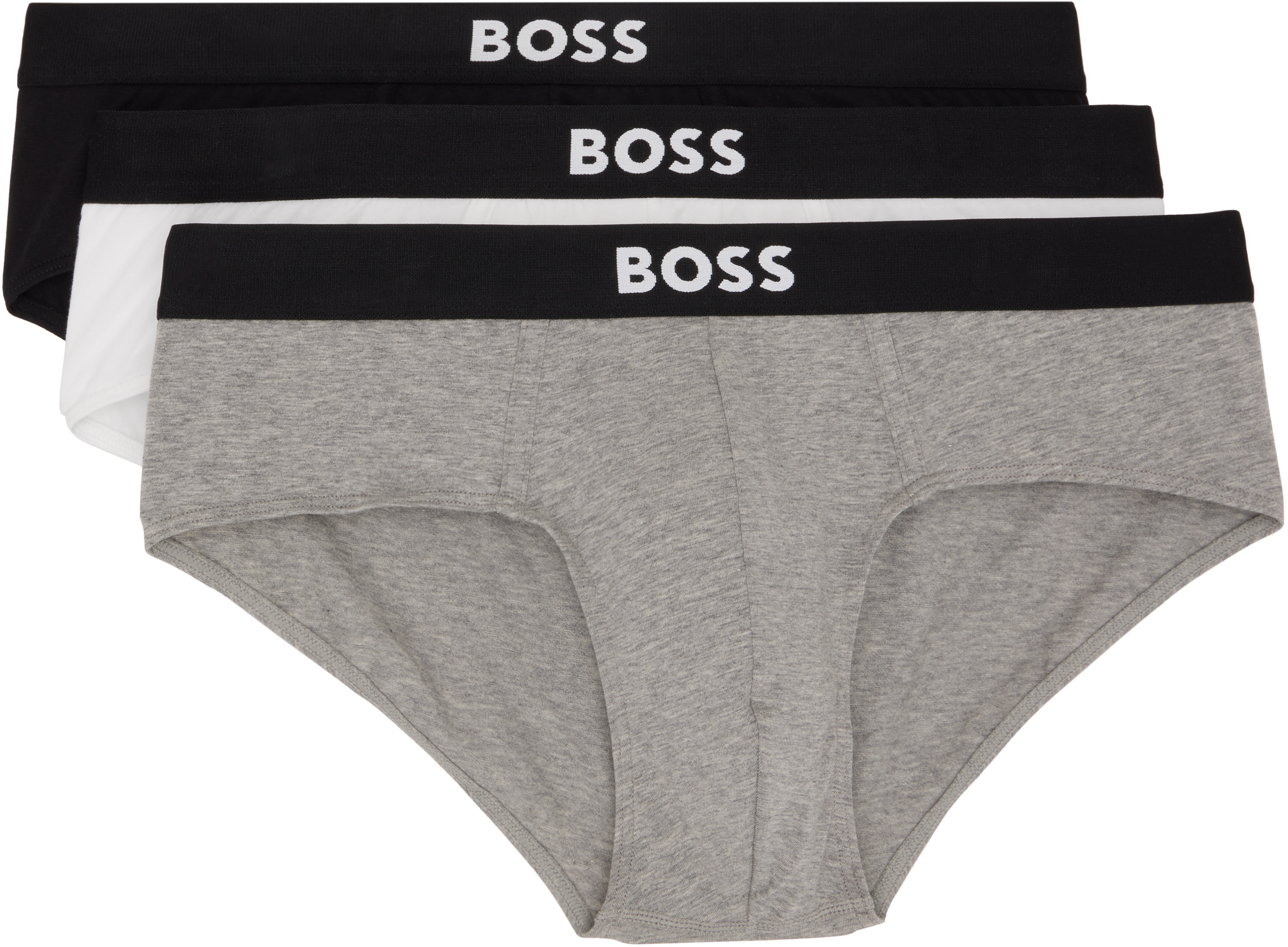 Three-Pack White & Black Logo-Waistband Briefs