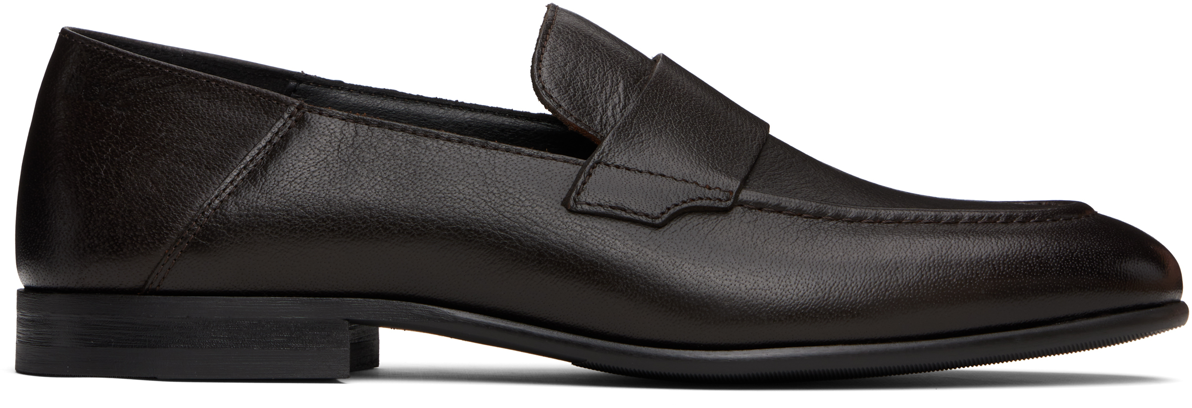 Black Tumbled Leather Penny Loafers