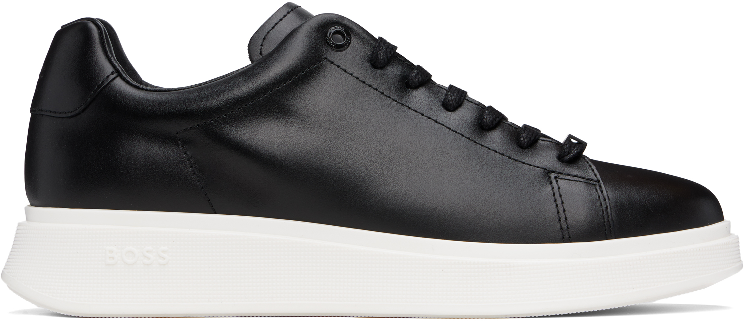 Shop Hugo Boss Black & White Leather Sneakers