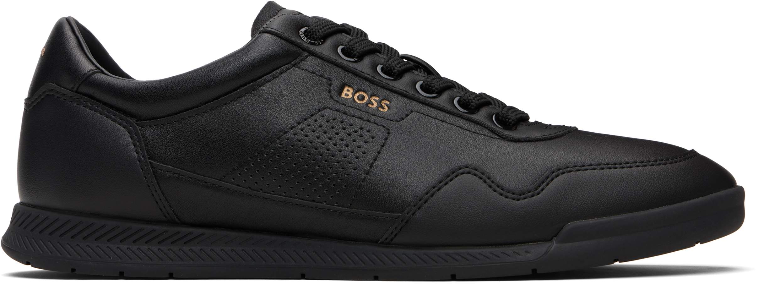 【関税込み】BOSS ブラック ロゴ レザースニーカー BOSS: ブラック ロゴ レザースニーカー | SSENSE 日本