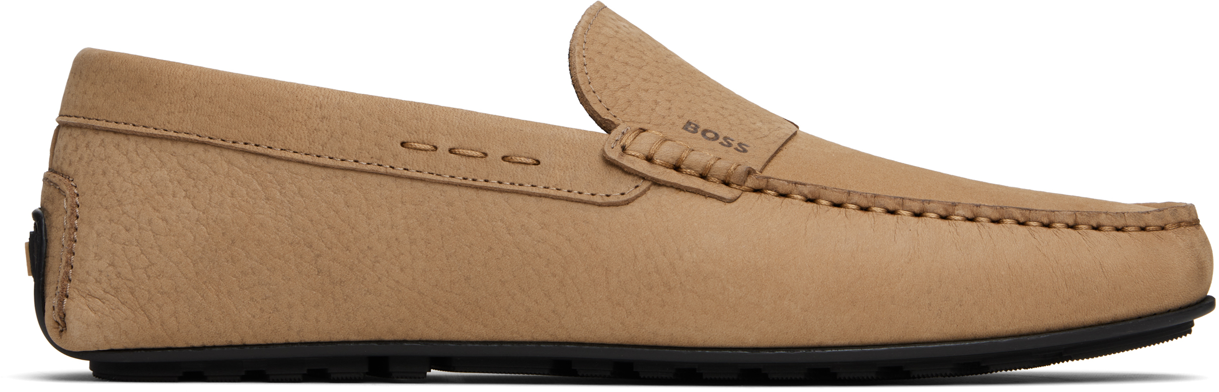 Beige Logo Embossed Faux-Suede Loafers